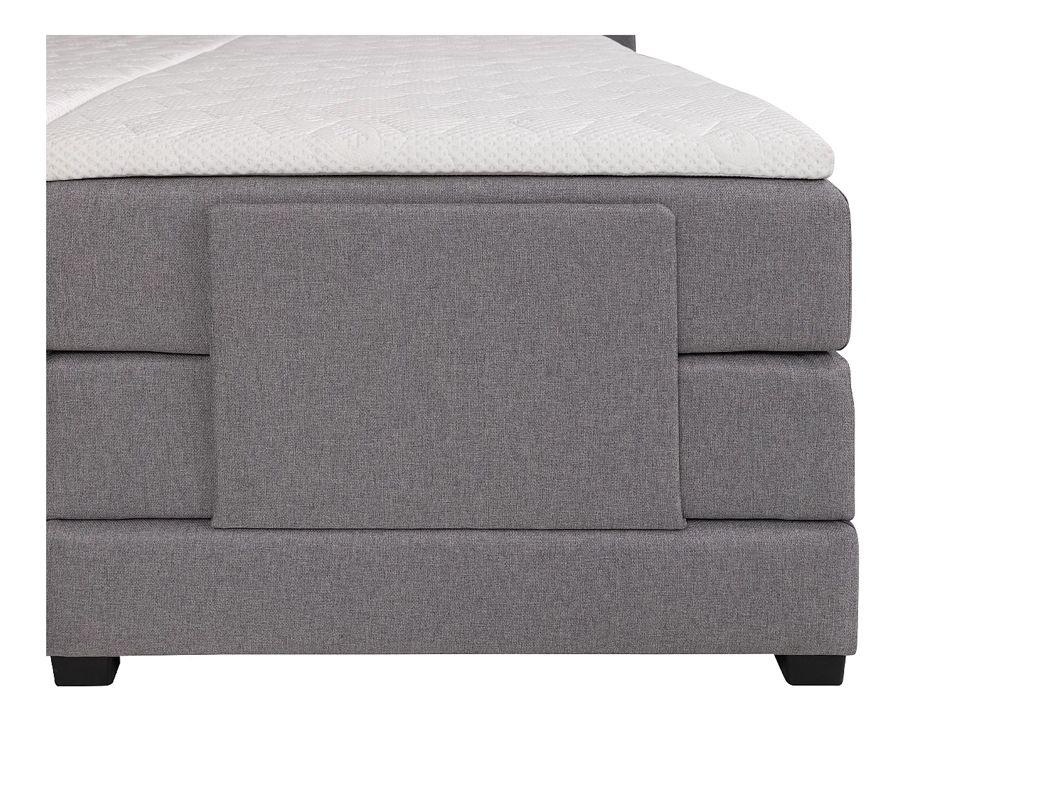 Set letto boxspring testata + reti relax elettriche + materasso + topper CASTEL di PALACIO - 2 x 80 x 200 cm - Tessuto grigio chiaro
