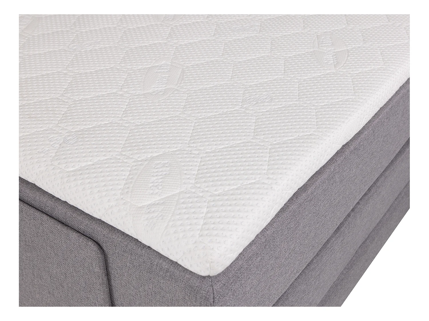 Set letto boxspring testata + reti relax elettriche + materasso + topper CASTEL di PALACIO - 2 x 80 x 200 cm - Tessuto grigio chiaro