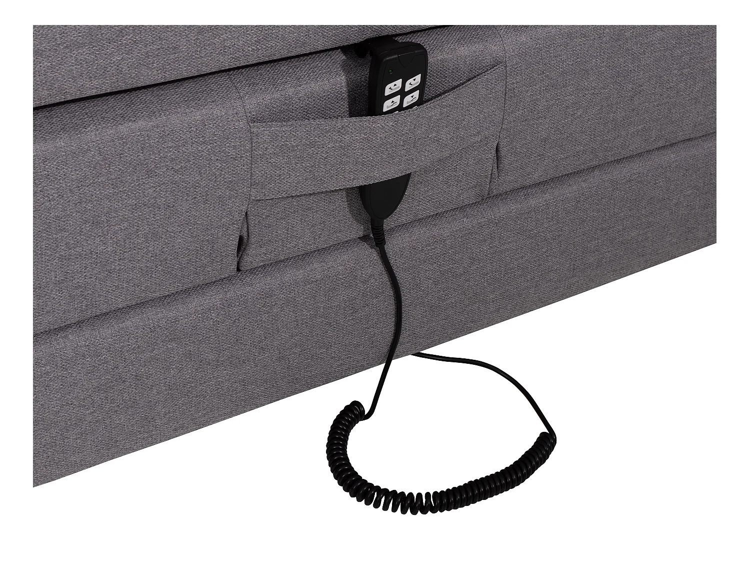 Set letto boxspring testata + reti relax elettriche + materasso + topper CASTEL di PALACIO - 2 x 80 x 200 cm - Tessuto grigio chiaro