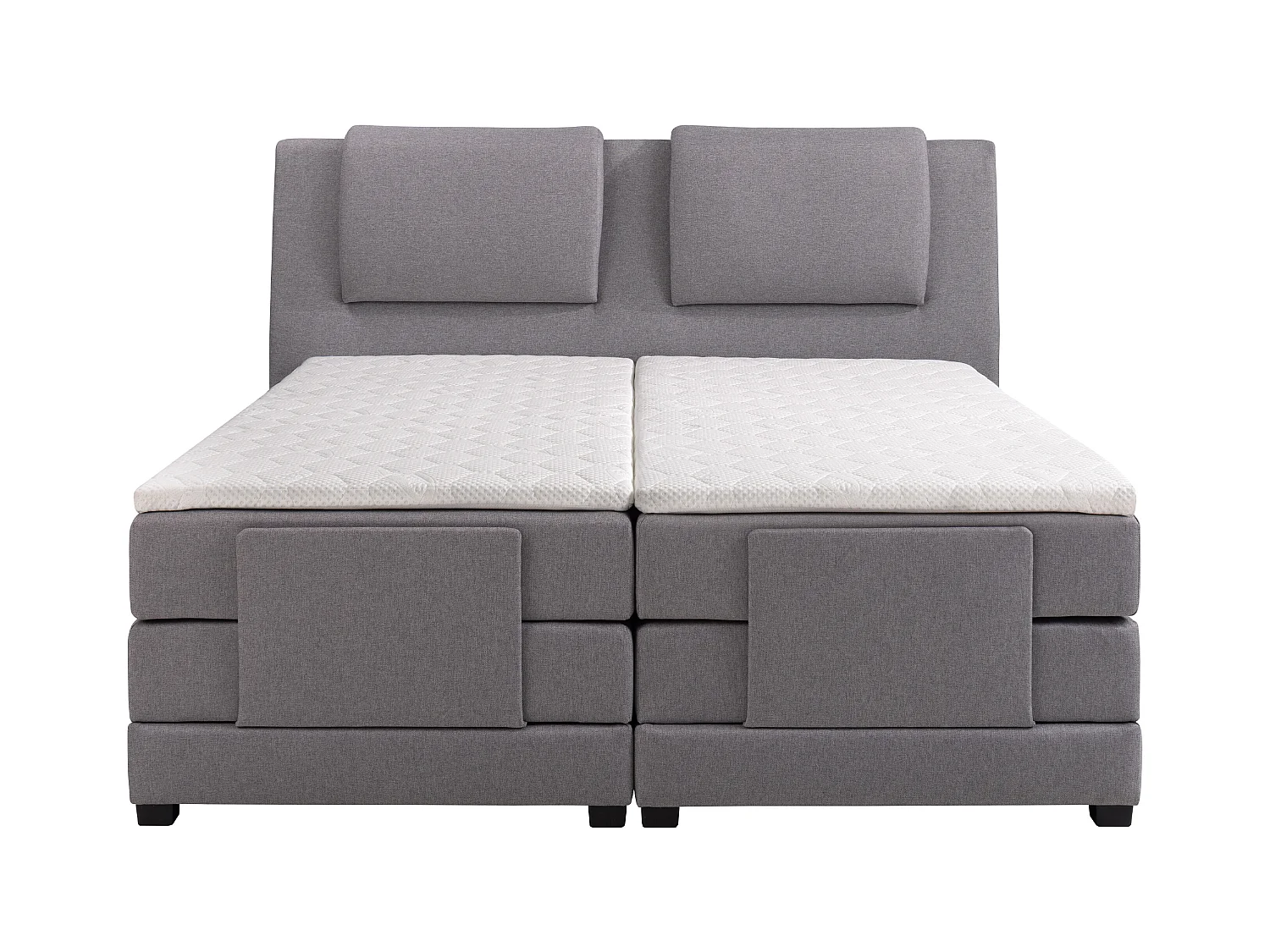 Set letto boxspring testata + reti relax elettriche + materasso + topper CASTEL di PALACIO - 2 x 80 x 200 cm - Tessuto grigio chiaro