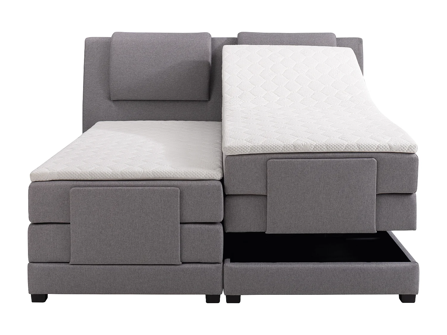 Ensemble complet boxspring tête de lit + sommiers relaxation électrique + matelas + surmatelas - 2 x 80 x 200 cm - Tissu - Gris clair - CASTEL II de PALACIO