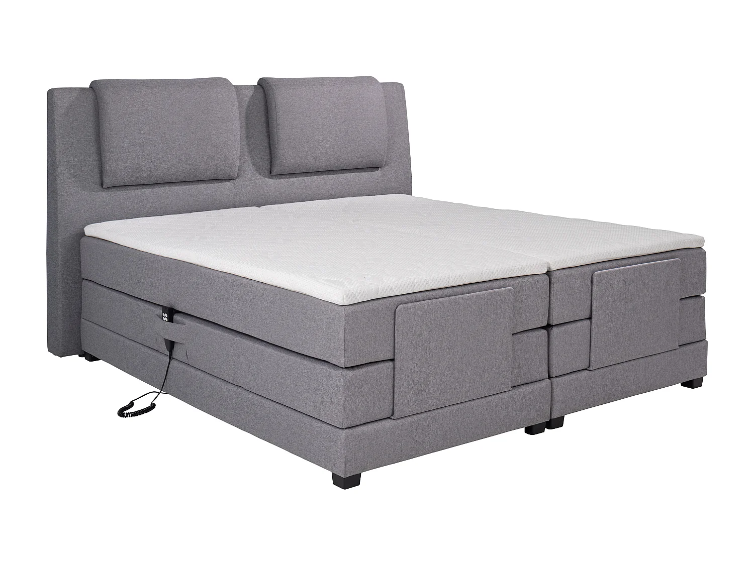 Ensemble complet boxspring tête de lit + sommiers relaxation électrique + matelas + surmatelas - 2 x 90 x 200 cm - Tissu - Gris clair - CASTEL II de PALACIO