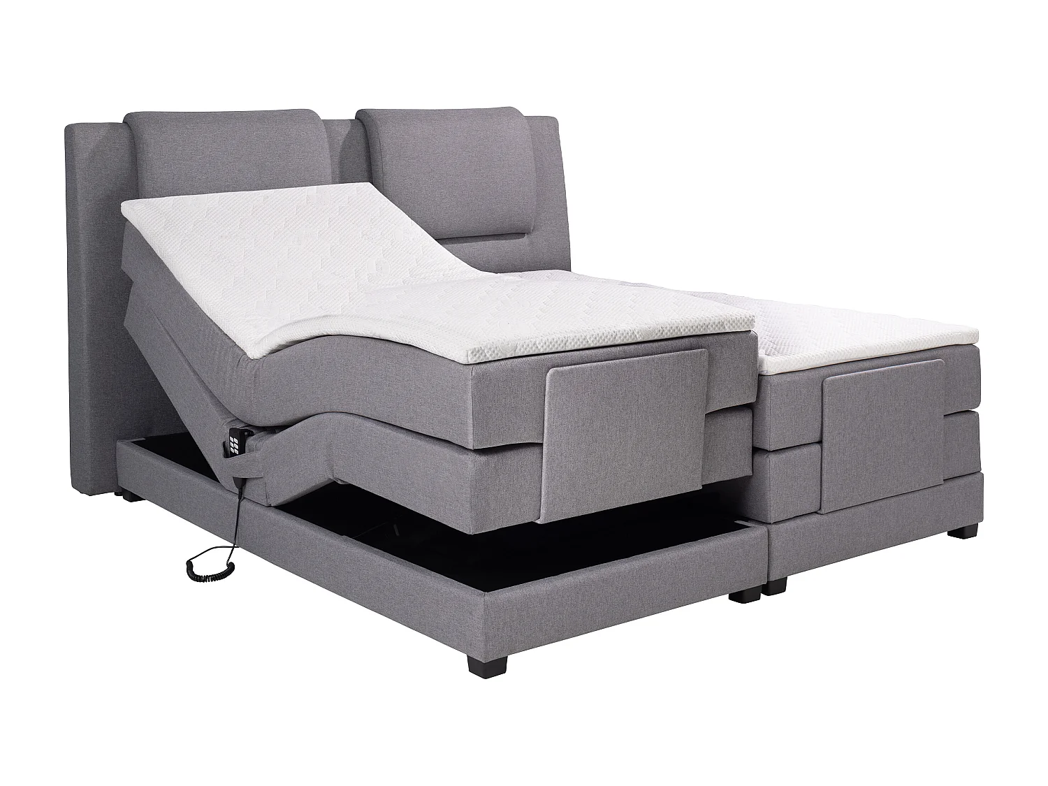 Ensemble complet boxspring tête de lit + sommiers relaxation électrique + matelas + surmatelas - 2 x 90 x 200 cm - Tissu - Gris clair - CASTEL II de PALACIO