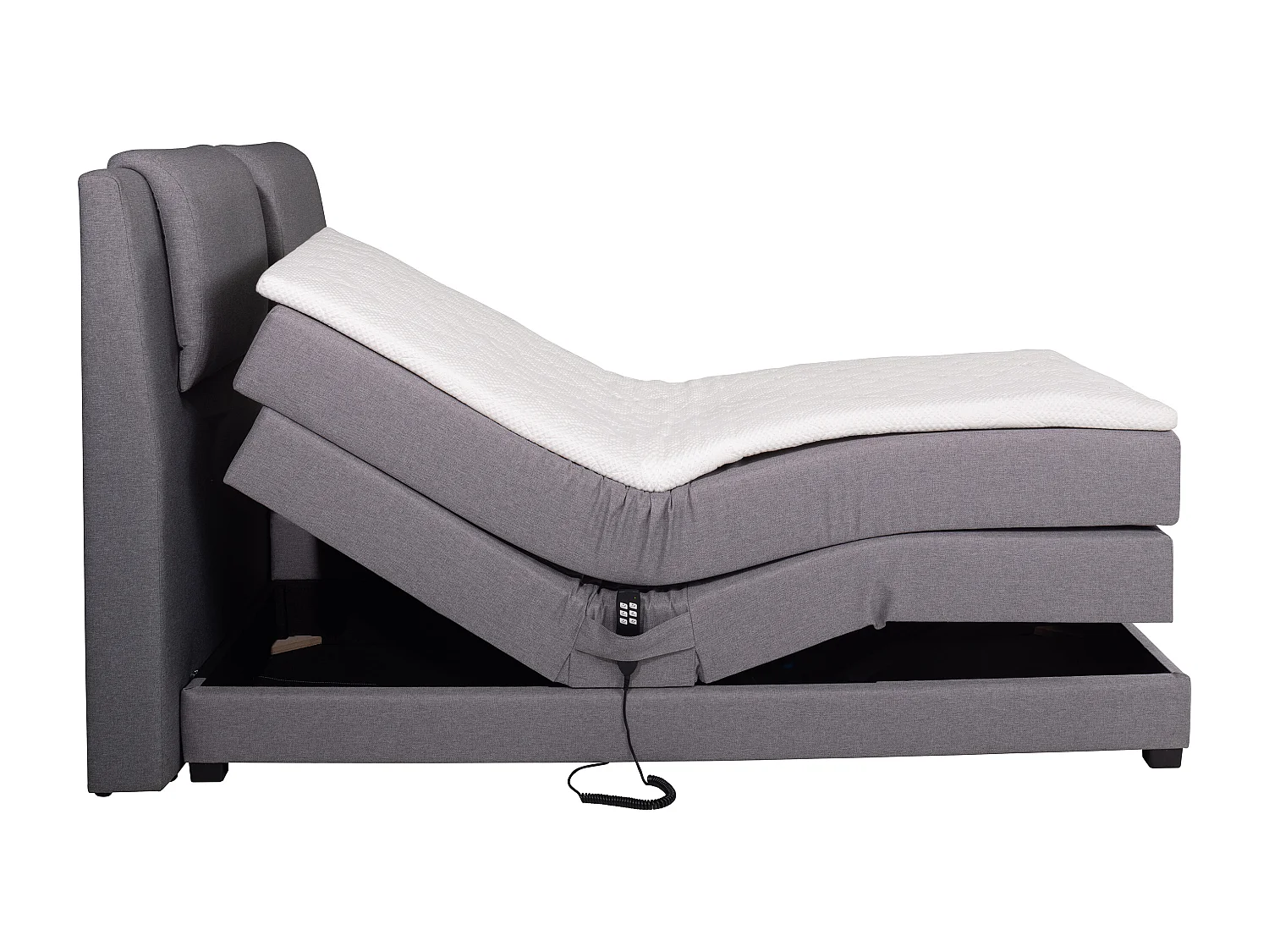 Ensemble complet boxspring tête de lit + sommiers relaxation électrique + matelas + surmatelas - 2 x 90 x 200 cm - Tissu - Gris clair - CASTEL II de PALACIO