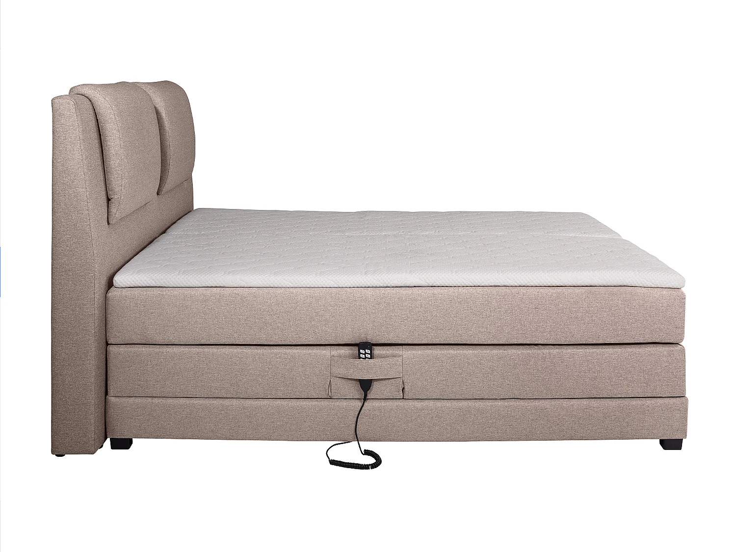 Conjunto boxspring cabeceira de cama + sommier de relaxamento elétrico + colchão + sobrecolchão CASTEL da PALACIO - 2x80x200 cm - Tecido bege