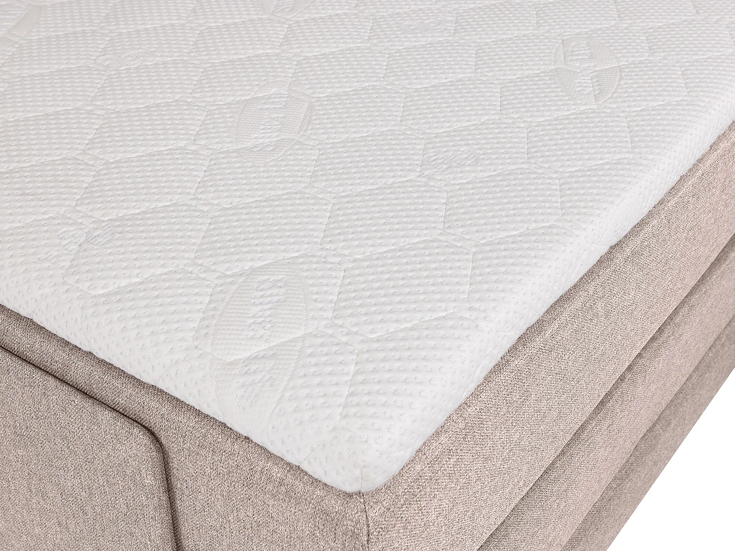 Conjunto boxspring cabeceira de cama + sommier de relaxamento elétrico + colchão + sobrecolchão CASTEL da PALACIO - 2x80x200 cm - Tecido bege