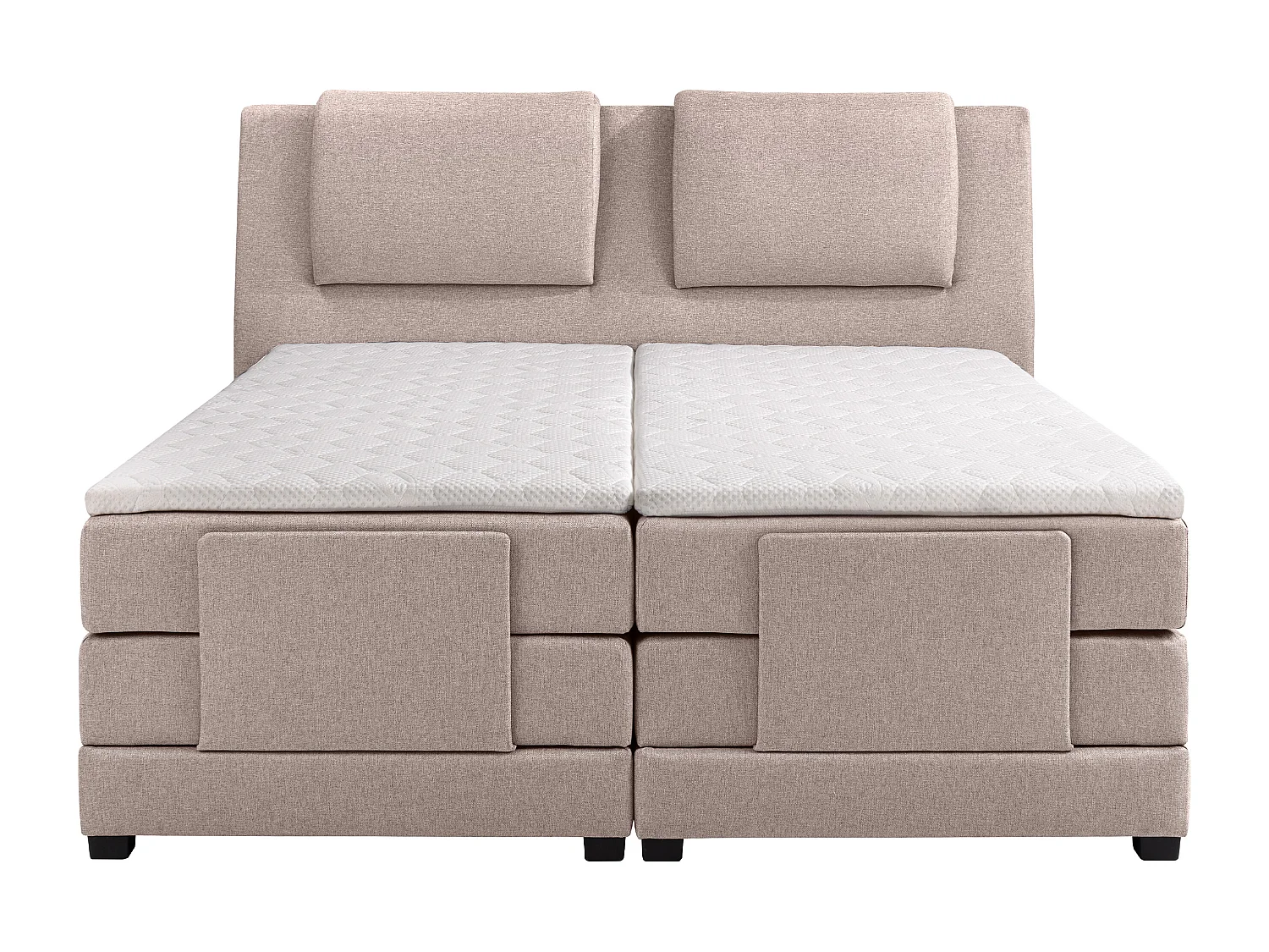 Conjunto boxspring cabeceira de cama + sommier de relaxamento elétrico + colchão + sobrecolchão CASTEL da PALACIO - 2x80x200 cm - Tecido bege