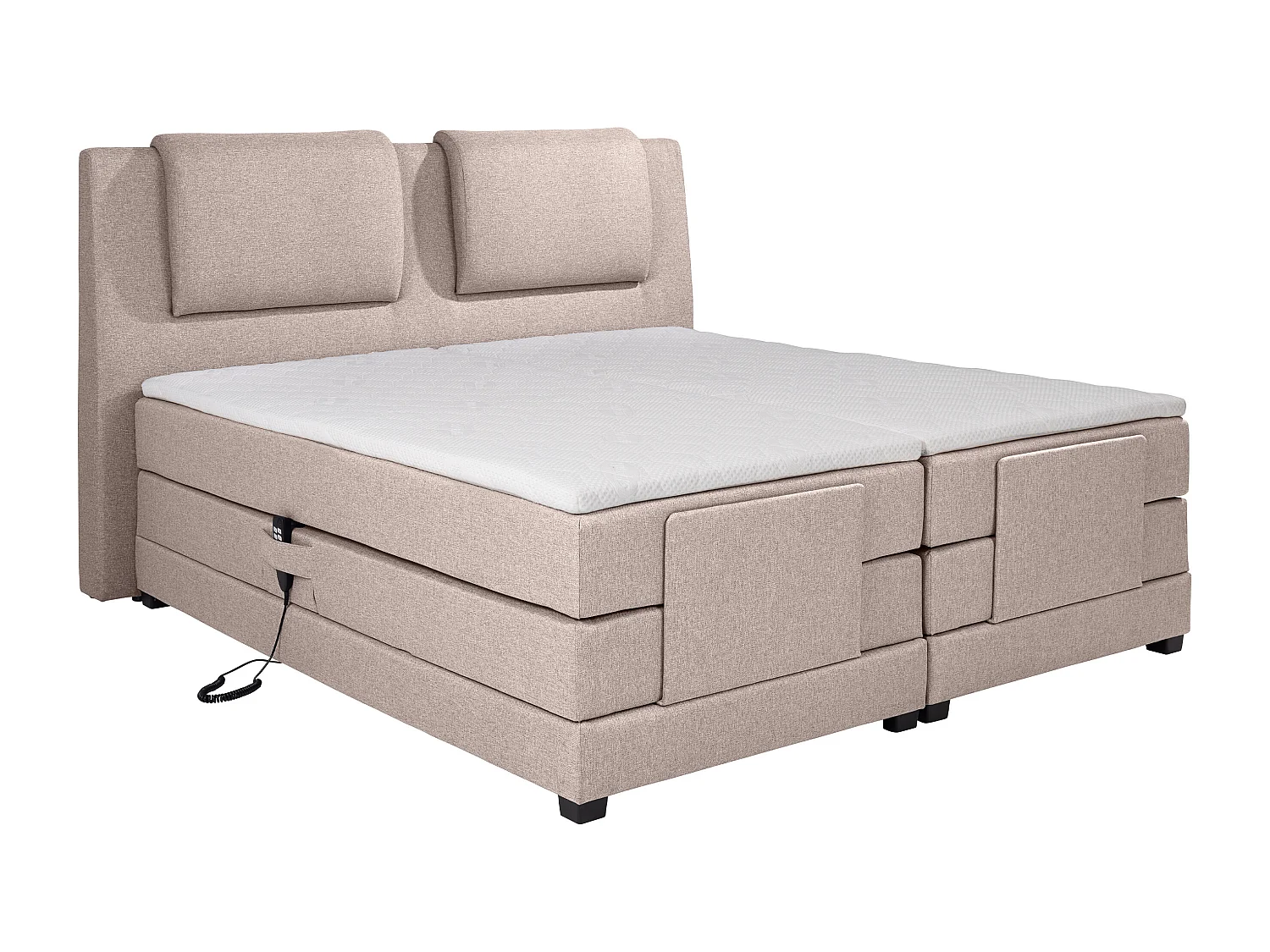 Conjunto boxspring cabeceira de cama + sommier de relaxamento elétrico + colchão + sobrecolchão CASTEL da PALACIO - 2x80x200 cm - Tecido bege