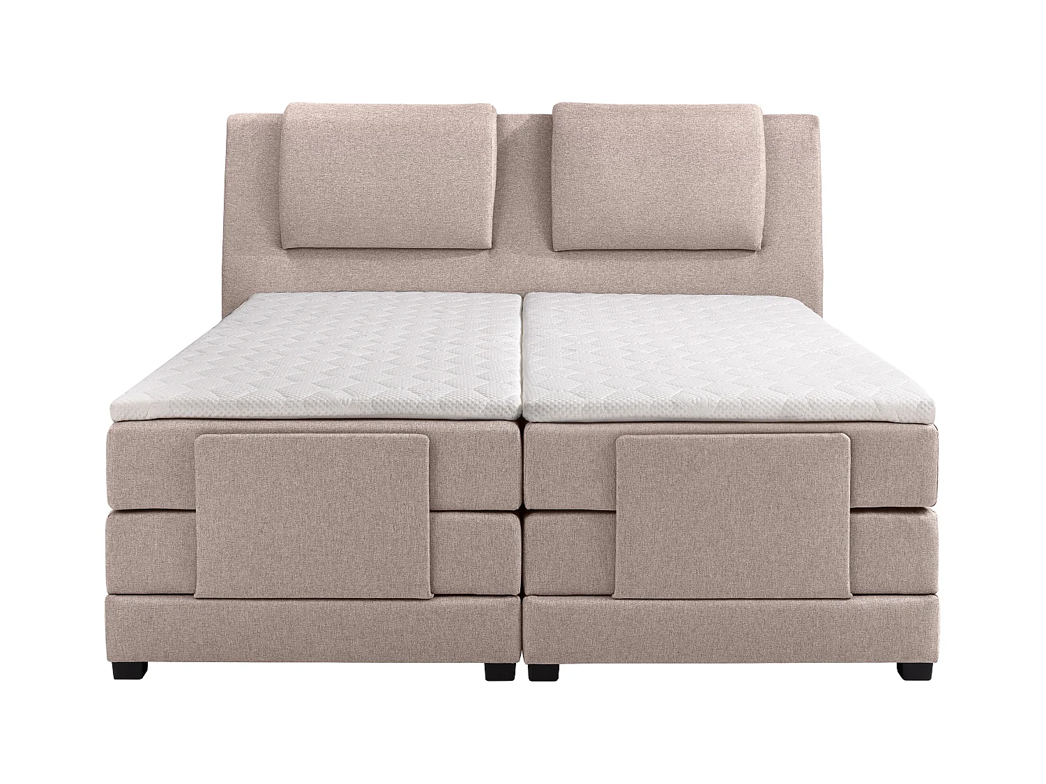 Boxspringbett mit Bettkopfteil + elektrischem Untergestell mit Relaxfunktion + Matratzen + Topper - 2 x 90 x 200 cm - Stoff - Beige - CASTEL II von PALACIO