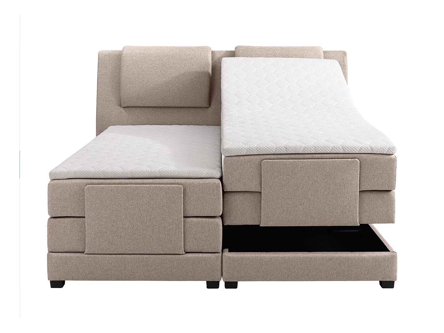Boxspringbett mit Bettkopfteil + elektrischem Untergestell mit Relaxfunktion + Matratzen + Topper - 2 x 90 x 200 cm - Stoff - Beige - CASTEL II von PALACIO