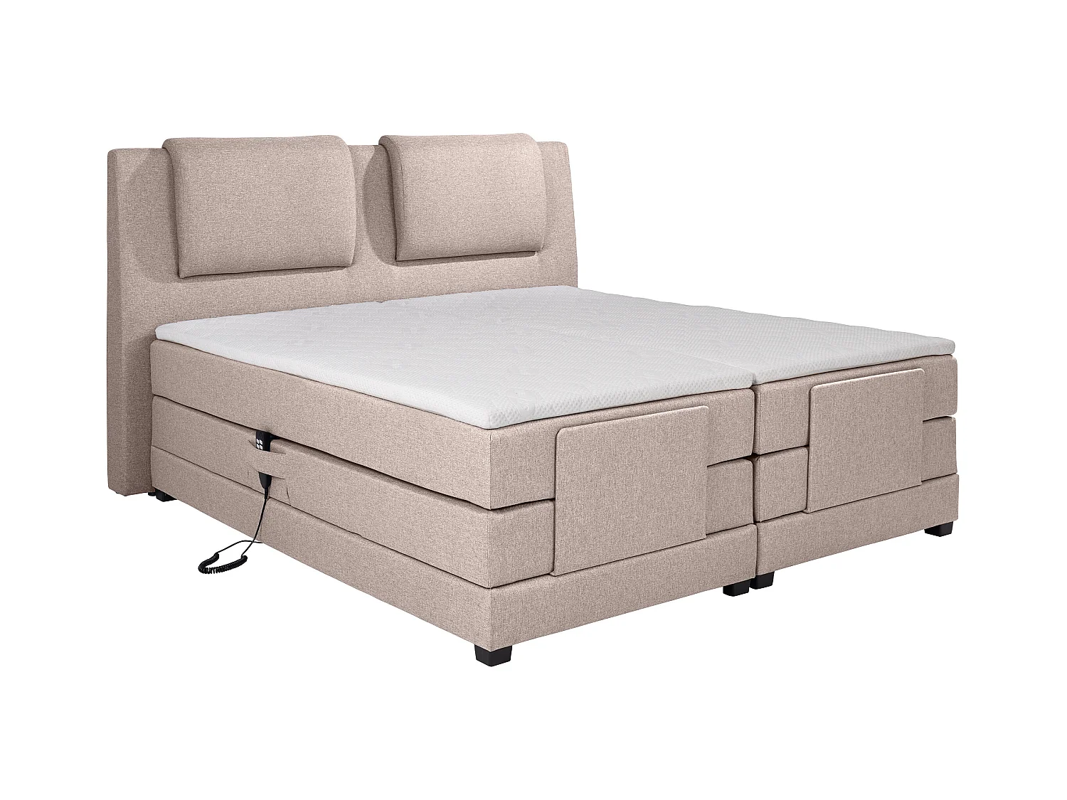 Boxspringbett mit Bettkopfteil + elektrischem Untergestell mit Relaxfunktion + Matratzen + Topper - 2 x 90 x 200 cm - Stoff - Beige - CASTEL II von PALACIO