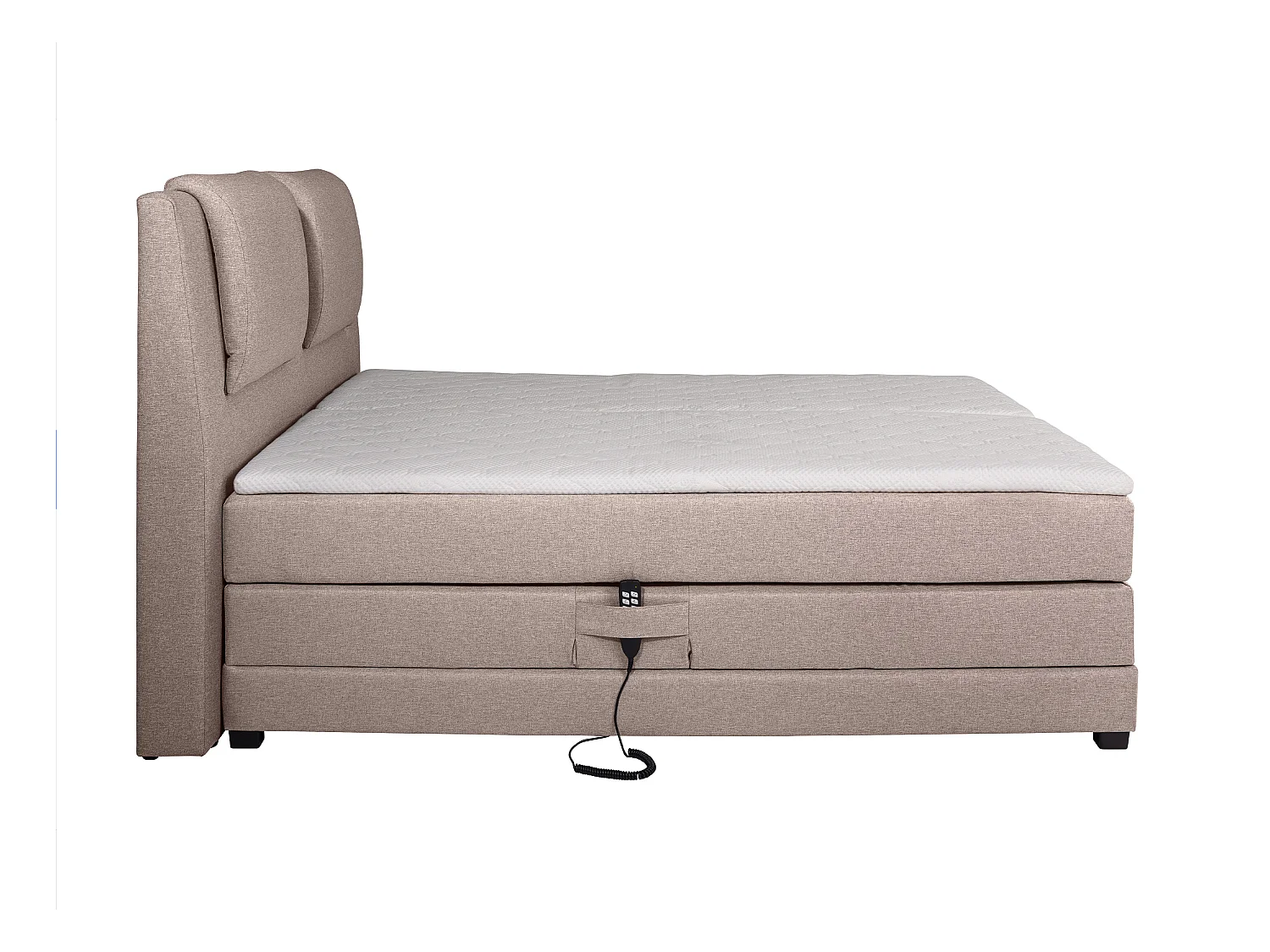 Set letto boxspring testata + reti relax elettriche + materasso + topper in tessuto beige 2 x 90 x 200cm - CASTEL di PALACIO