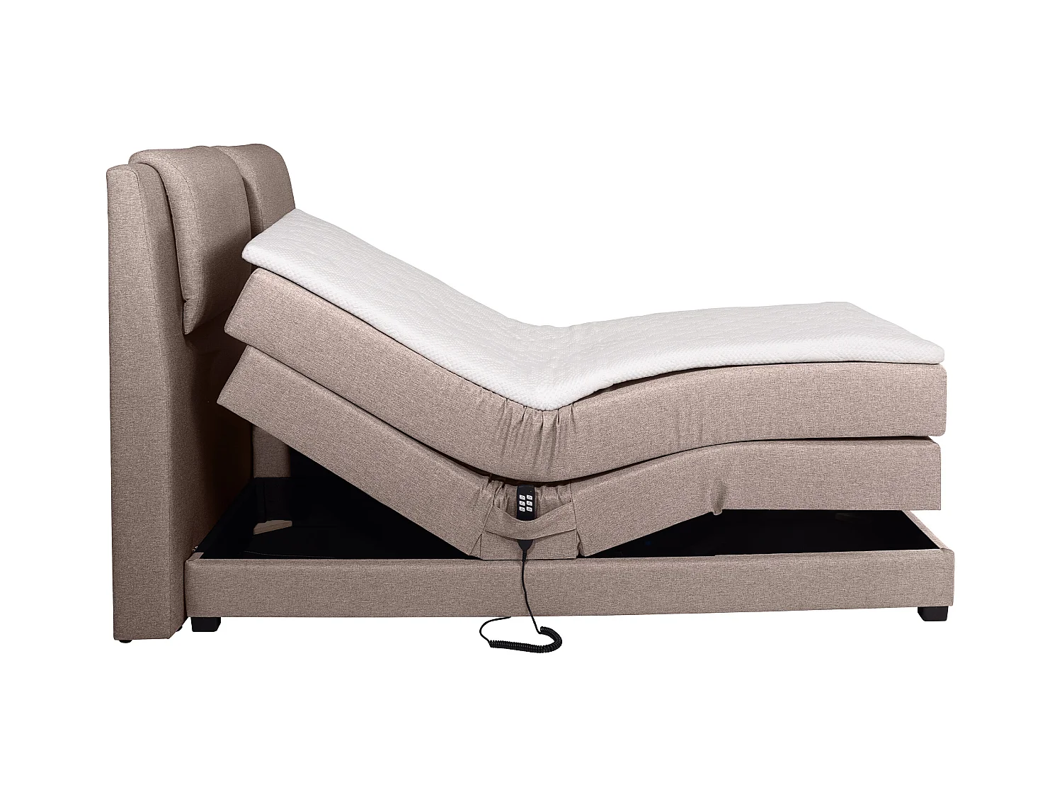 Set letto boxspring testata + reti relax elettriche + materasso + topper in tessuto beige 2 x 90 x 200cm - CASTEL di PALACIO