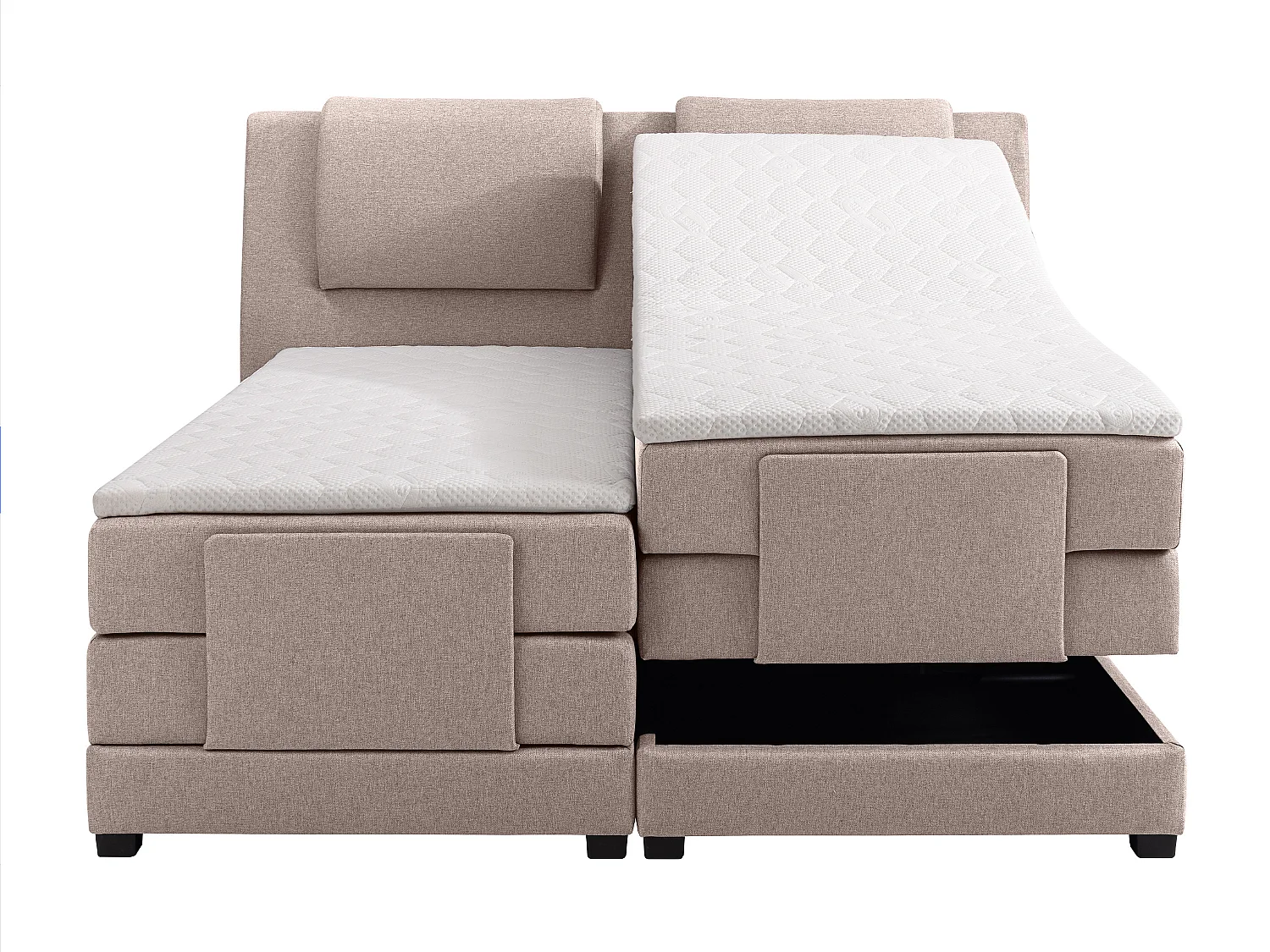 Boxspringbett mit Bettkopfteil + elektrischem Untergestell mit Relaxfunktion + Matratzen + Topper - 2 x 90 x 200 cm - Stoff - Beige - CASTEL II von PALACIO