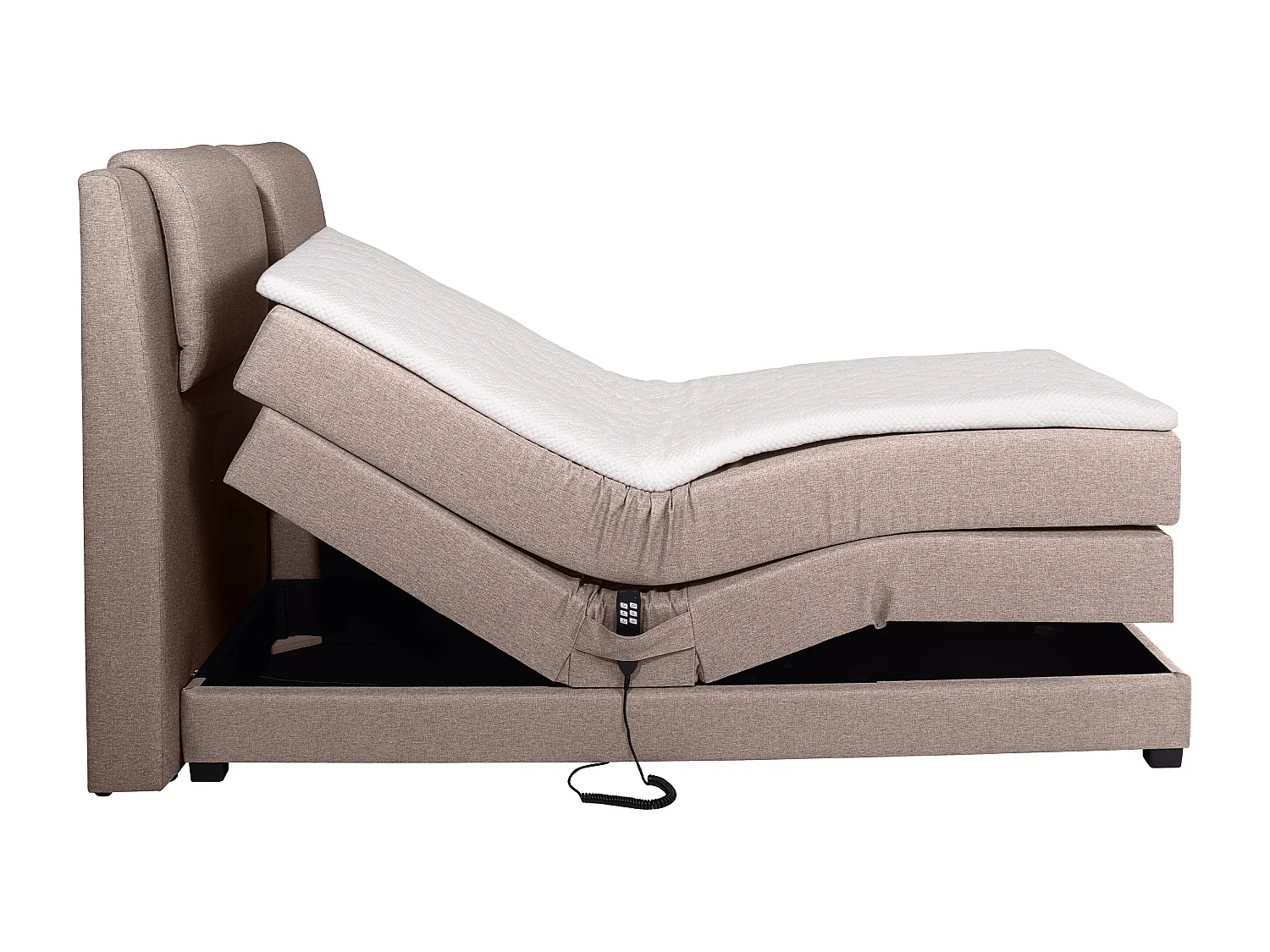 Boxspringbett mit Bettkopfteil + elektrischem Untergestell mit Relaxfunktion + Matratzen + Topper - 2 x 90 x 200 cm - Stoff - Beige - CASTEL II von PALACIO