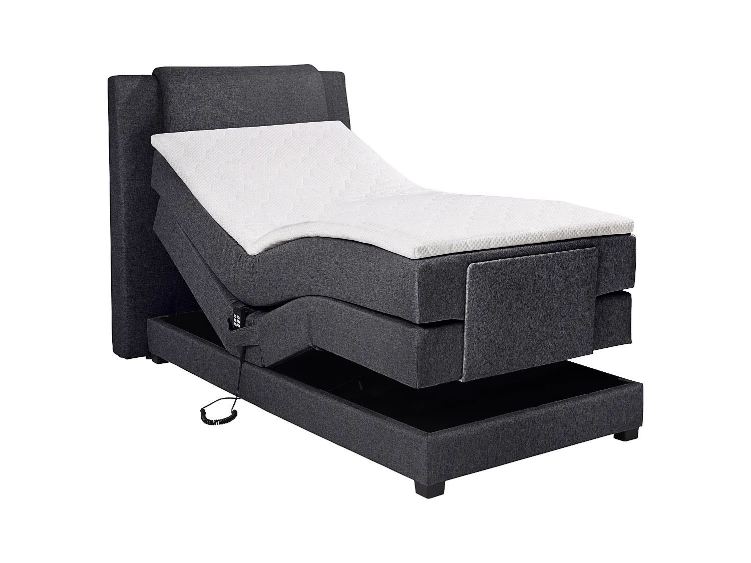 Ensemble complet boxspring tête de lit + sommiers relaxation électrique + matelas + surmatelas - 100 x 200 cm - Tissu - Anthracite - CASTEL II de PALACIO