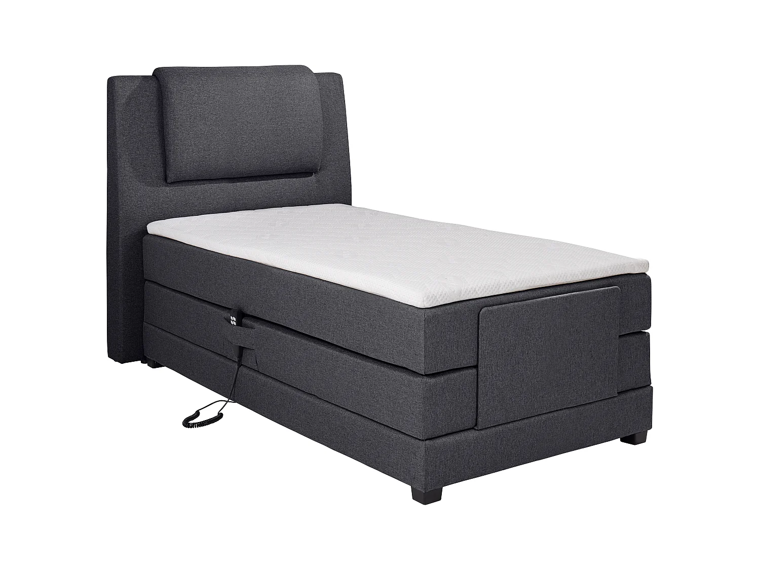 Ensemble complet boxspring tête de lit + sommiers relaxation électrique + matelas + surmatelas - 100 x 200 cm - Tissu - Anthracite - CASTEL II de PALACIO