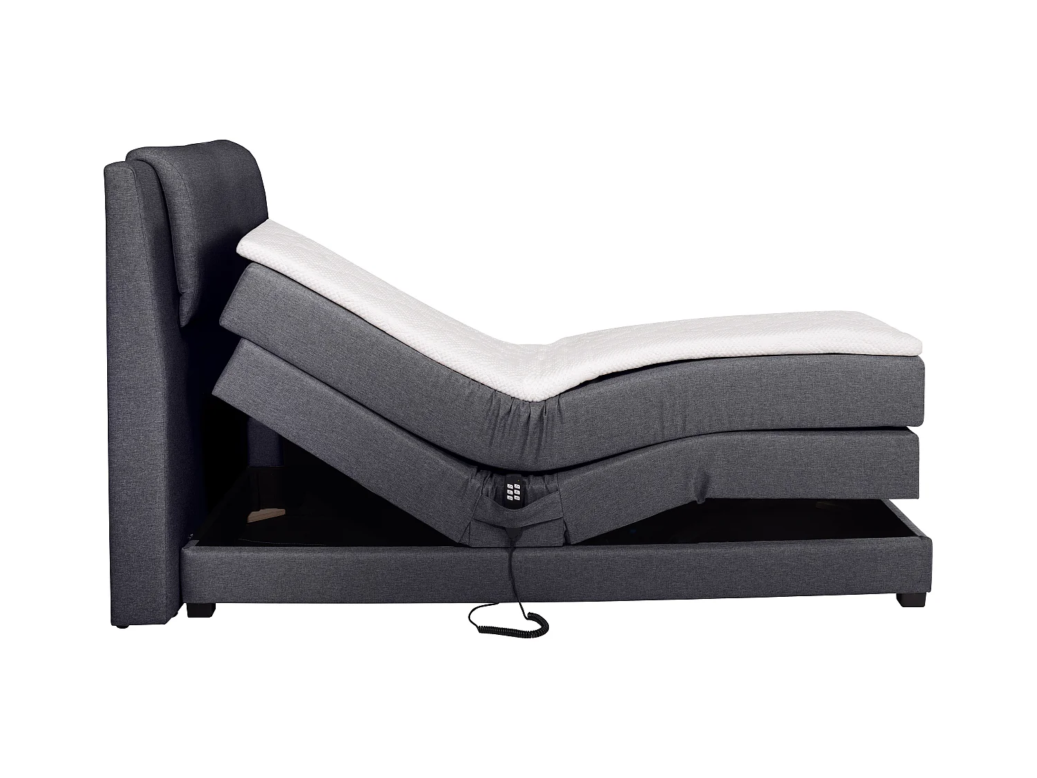 Ensemble complet boxspring tête de lit + sommiers relaxation électrique + matelas + surmatelas - 100 x 200 cm - Tissu - Anthracite - CASTEL II de PALACIO