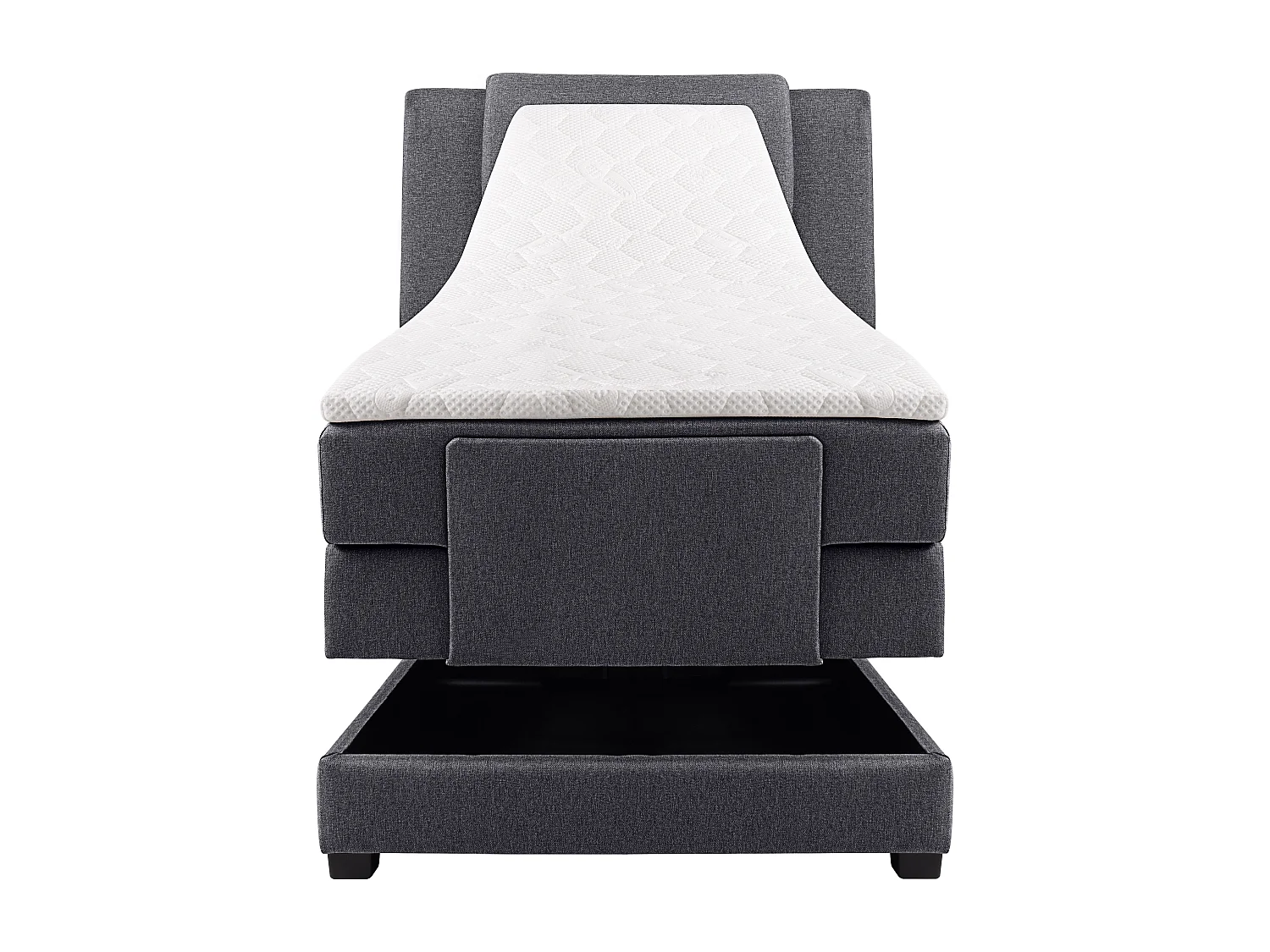 Boxspringbett mit Bettkopfteil + elektrischem Untergestell mit Relaxfunktion + Matratze + Topper - 100 x 200 cm - Stoff - Anthrazit - CASTEL II von PALACIO