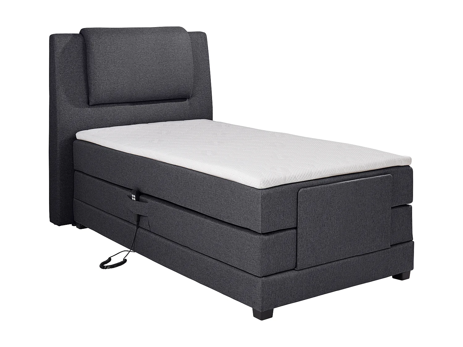 Boxspringbett mit Bettkopfteil + elektrischem Untergestell mit Relaxfunktion + Matratze + Topper - 100 x 200 cm - Stoff - Anthrazit - CASTEL II von PALACIO