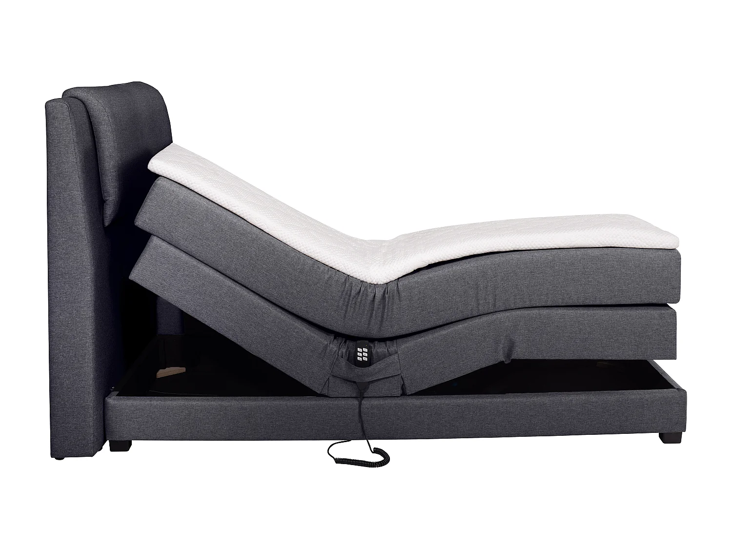 Boxspringbett mit Bettkopfteil + elektrischem Untergestell mit Relaxfunktion + Matratze + Topper - 100 x 200 cm - Stoff - Anthrazit - CASTEL II von PALACIO