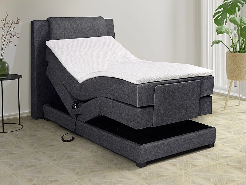 Ensemble complet boxspring tête de lit + sommiers relaxation électrique + matelas + surmatelas - 100 x 200 cm - Tissu - Anthracite - CASTEL II de PALACIO