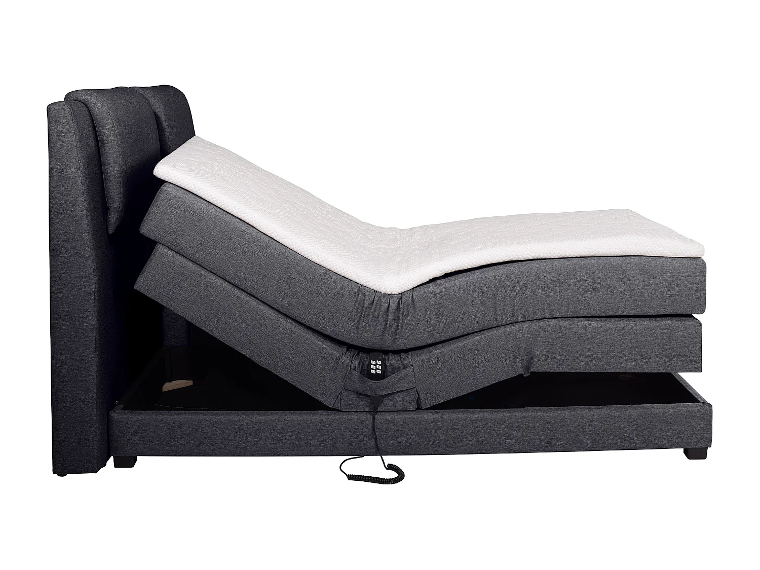 Ensemble complet boxspring tête de lit + sommiers relaxation électrique + matelas + surmatelas - 2 x 80 x 200 cm - Tissu - Anthracite - CASTEL II de PALACIO