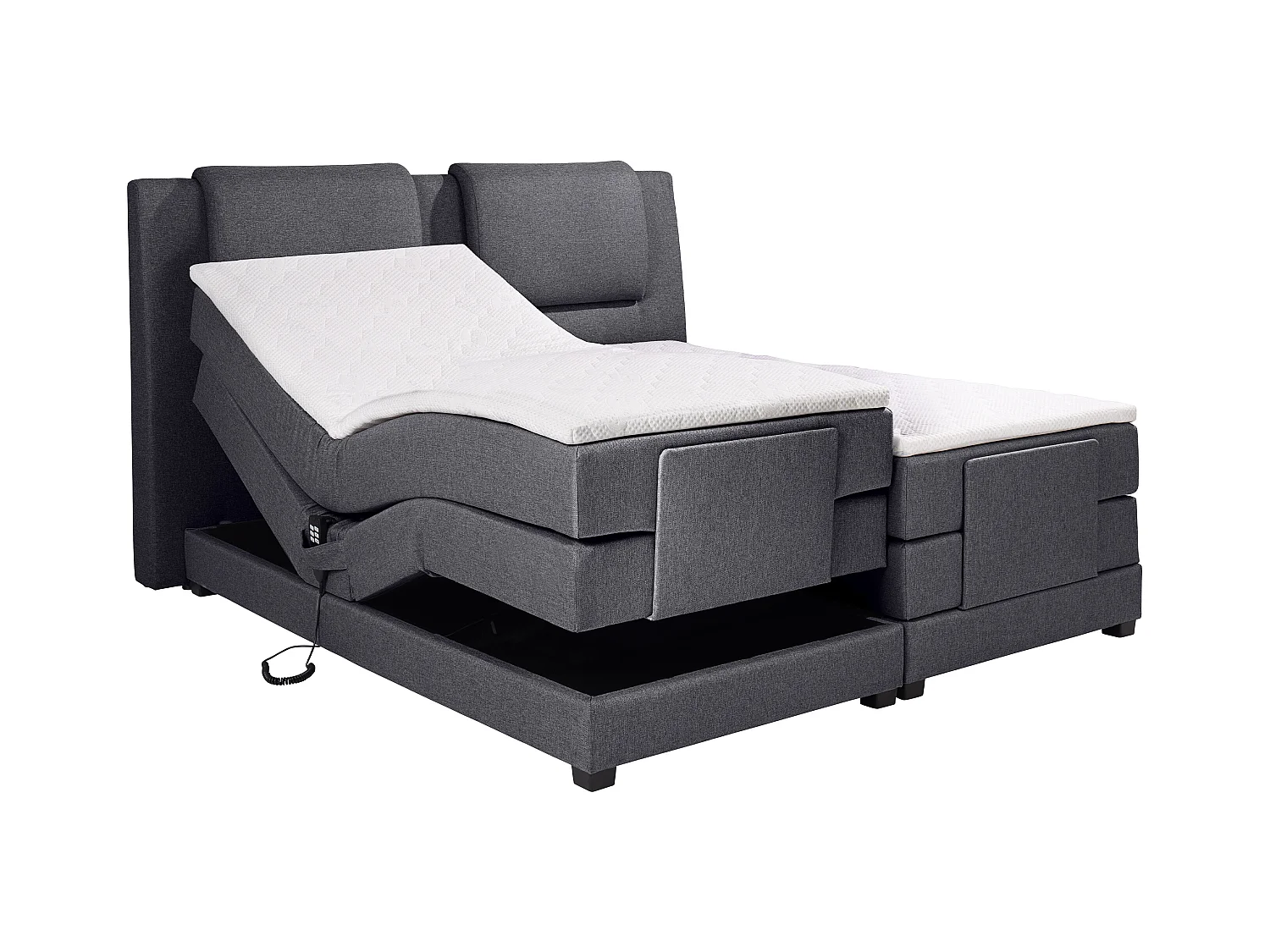 Ensemble complet boxspring tête de lit + sommiers relaxation électrique + matelas + surmatelas - 2 x 80 x 200 cm - Tissu - Anthracite - CASTEL II de PALACIO