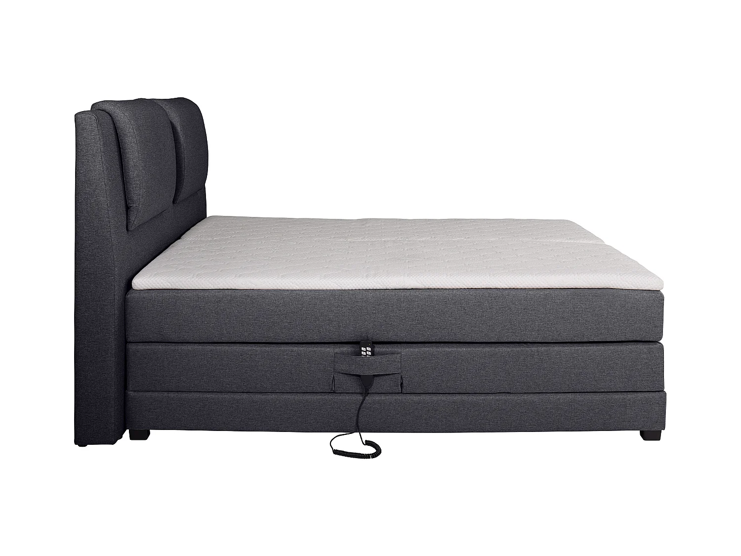 Ensemble complet boxspring tête de lit + sommiers relaxation électrique + matelas + surmatelas - 2 x 80 x 200 cm - Tissu - Anthracite - CASTEL II de PALACIO