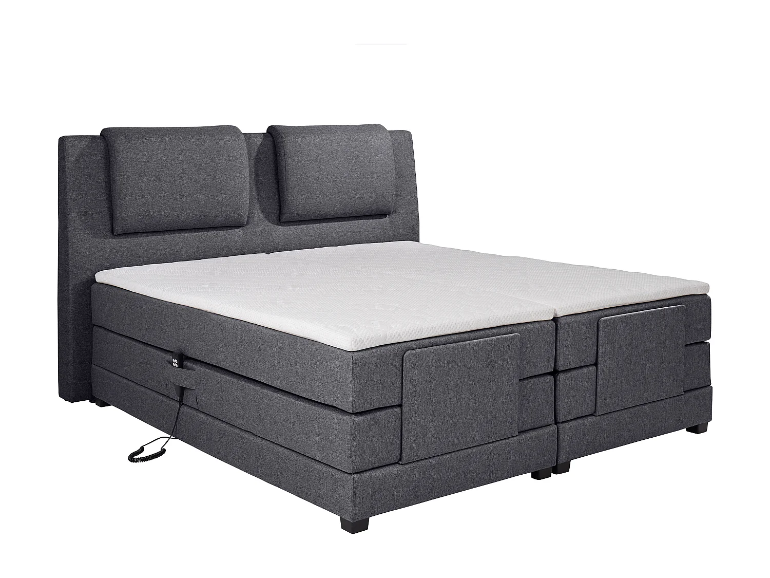 Elektriskt ställbar kontinentalsäng 2 x 180 x 200 cm  med gavel ljusgrå sammet CASTEL II från Palacio