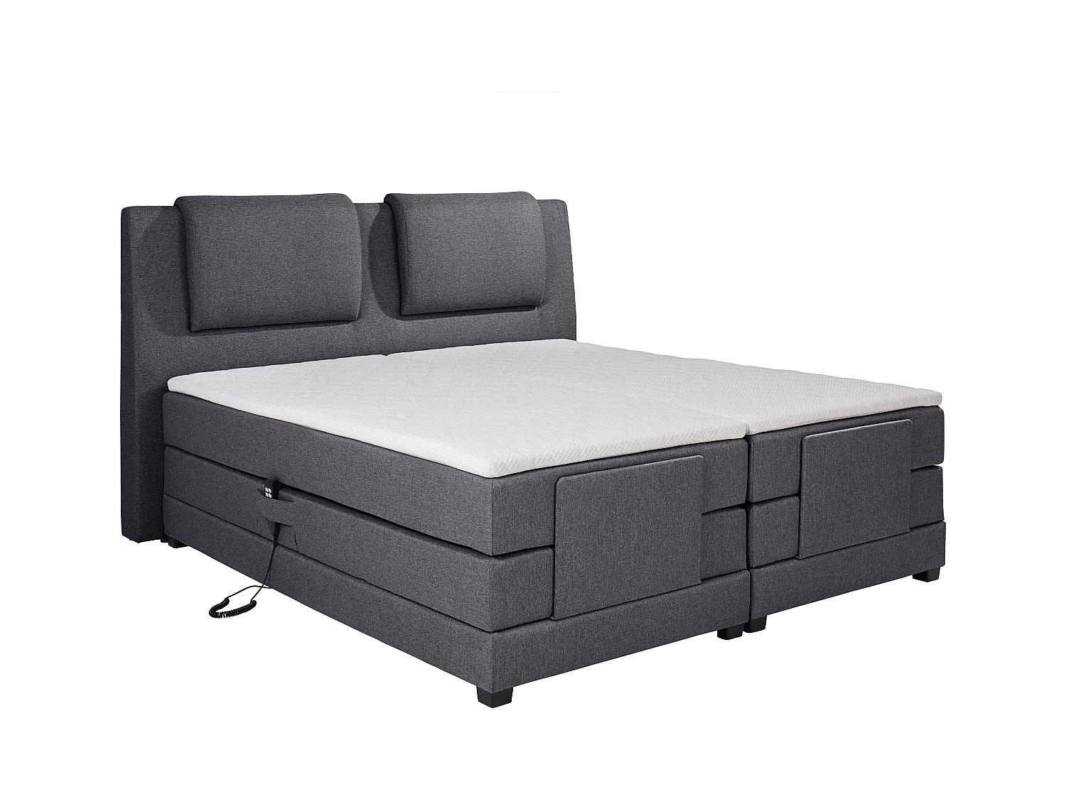 Łóżko kontynentalne: zagłówek łóżka + stelaż z elektryczną funkcją relaksu + materac + nakładka na materac CASTEL marki PALACIO -  2x90x200cm - Antracytowa tkanina