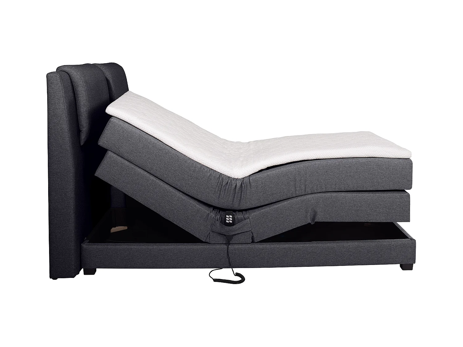 Łóżko kontynentalne: zagłówek łóżka + stelaż z elektryczną funkcją relaksu + materac + nakładka na materac CASTEL marki PALACIO -  2x90x200cm - Antracytowa tkanina