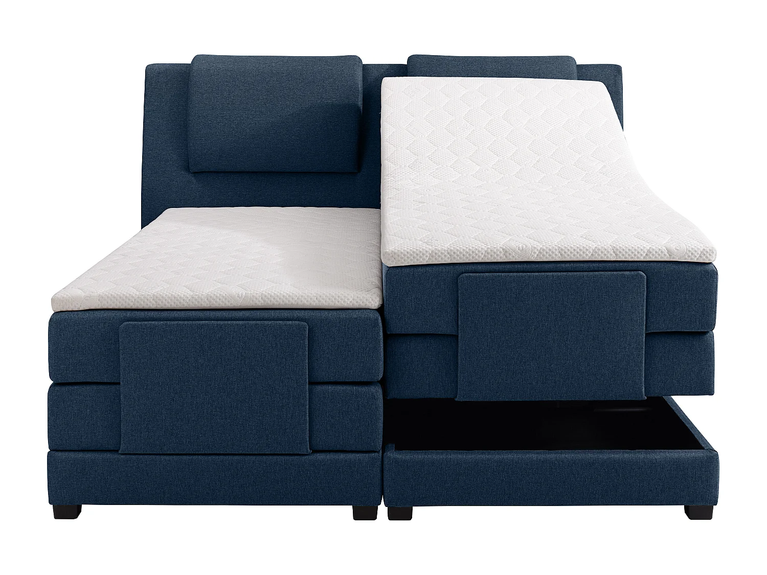 Ensemble complet boxspring tête de lit + sommiers relaxation électrique + matelas + surmatelas - 2 x 80 x 200 cm - Tissu - Bleu - CASTEL II de PALACIO