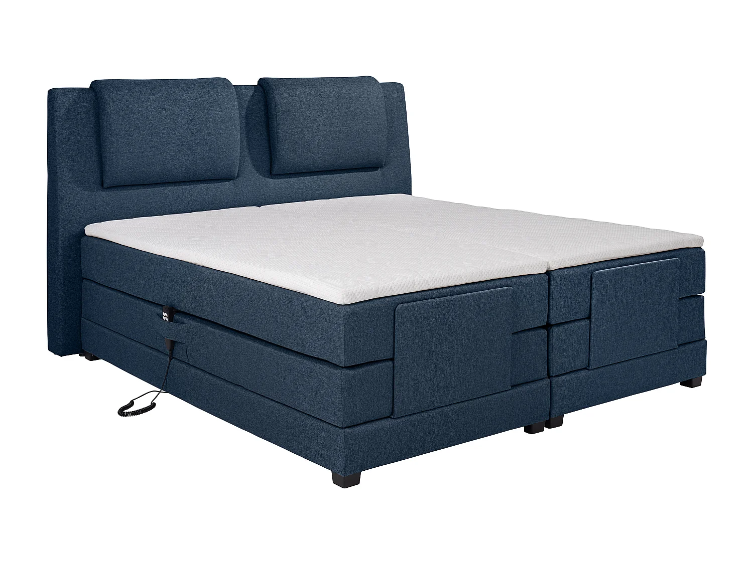 Ensemble complet boxspring tête de lit + sommiers relaxation électrique + matelas + surmatelas - 2 x 80 x 200 cm - Tissu - Bleu - CASTEL II de PALACIO