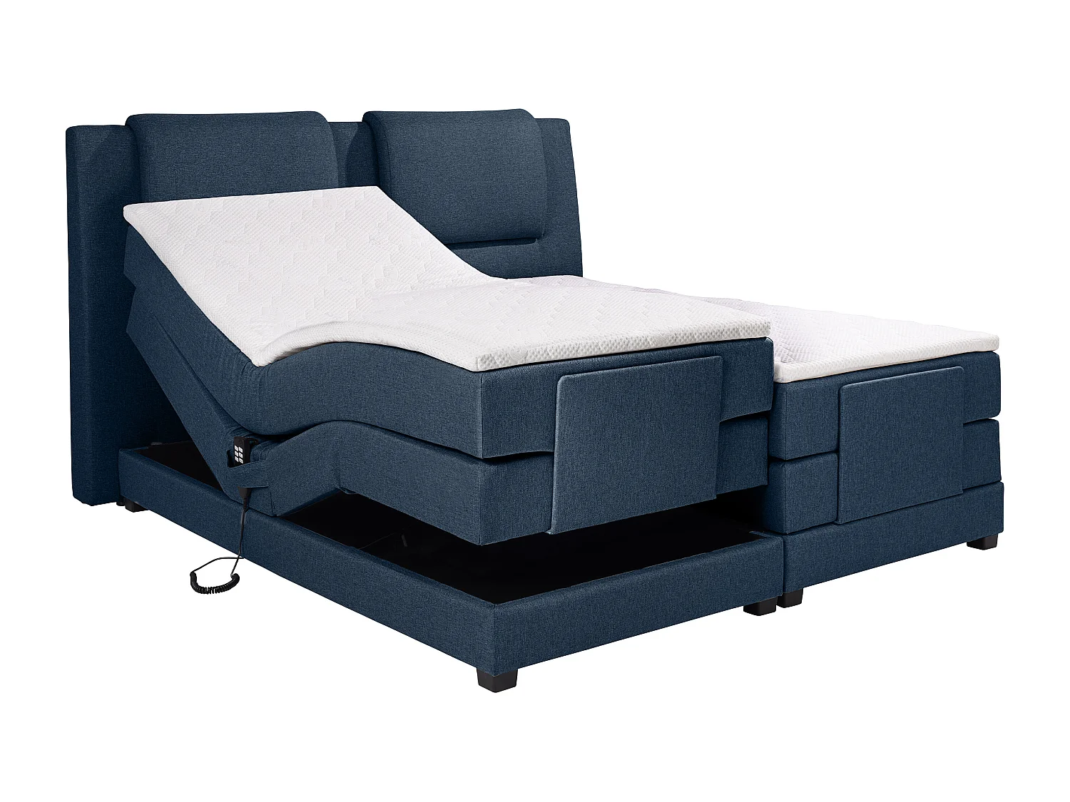 Ensemble complet boxspring tête de lit + sommiers relaxation électrique + matelas + surmatelas - 2 x 80 x 200 cm - Tissu - Bleu - CASTEL II de PALACIO