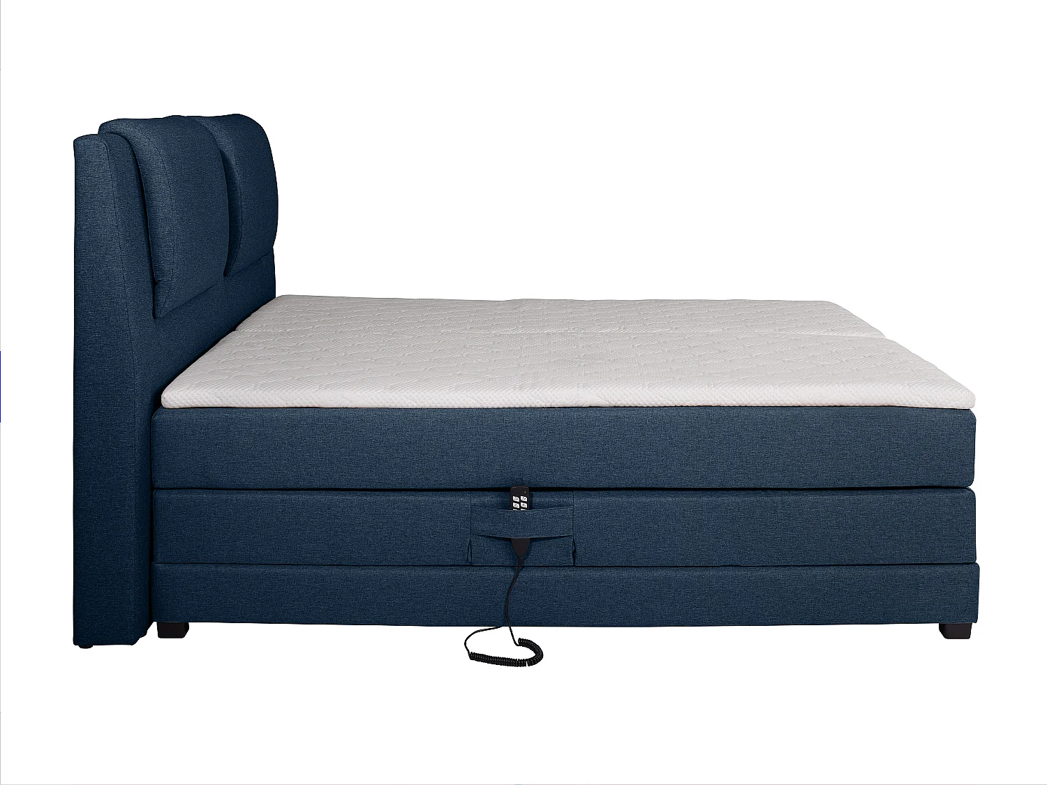 Ensemble complet boxspring tête de lit + sommiers relaxation électrique + matelas + surmatelas - 2 x 80 x 200 cm - Tissu - Bleu - CASTEL II de PALACIO