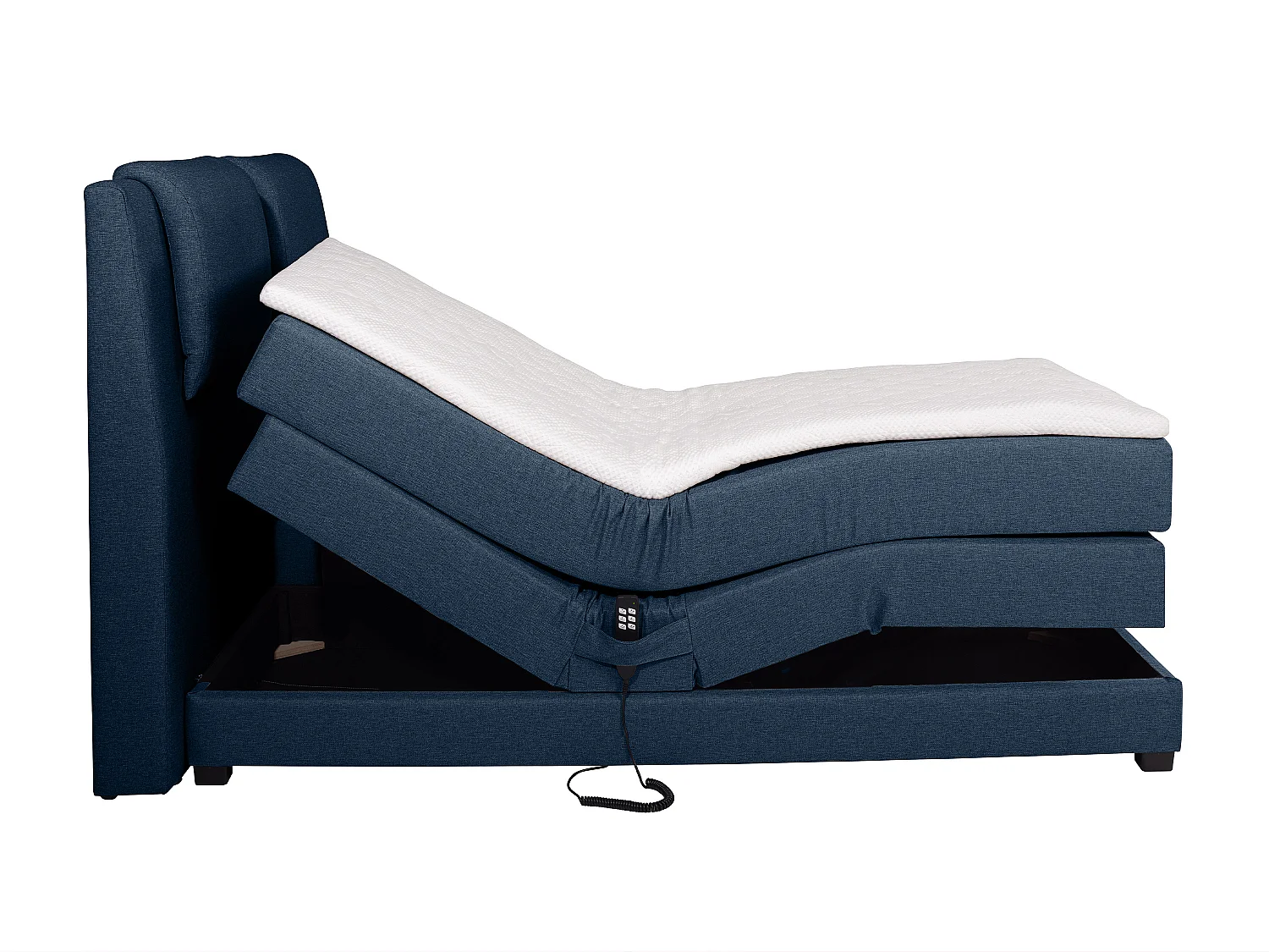 Ensemble complet boxspring tête de lit + sommiers relaxation électrique + matelas + surmatelas - 2 x 80 x 200 cm - Tissu - Bleu - CASTEL II de PALACIO