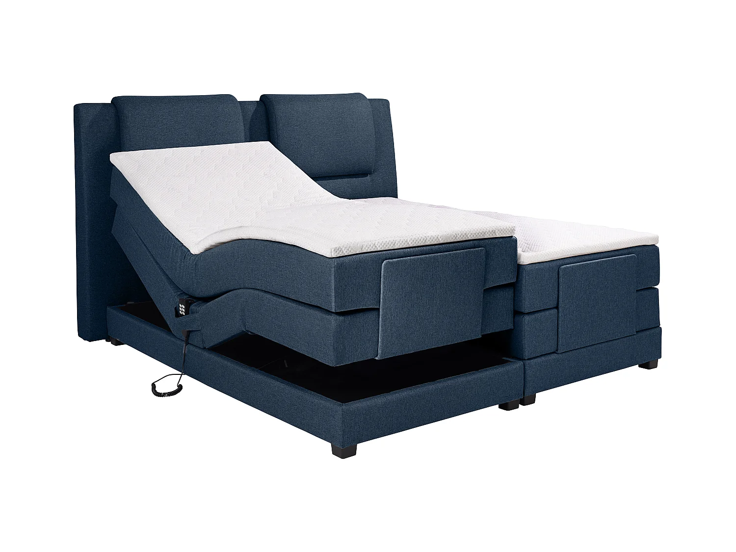 Ensemble complet boxspring tête de lit + sommiers relaxation électrique + matelas + surmatelas - 2 x 80 x 200 cm - Tissu - Bleu - CASTEL II de PALACIO