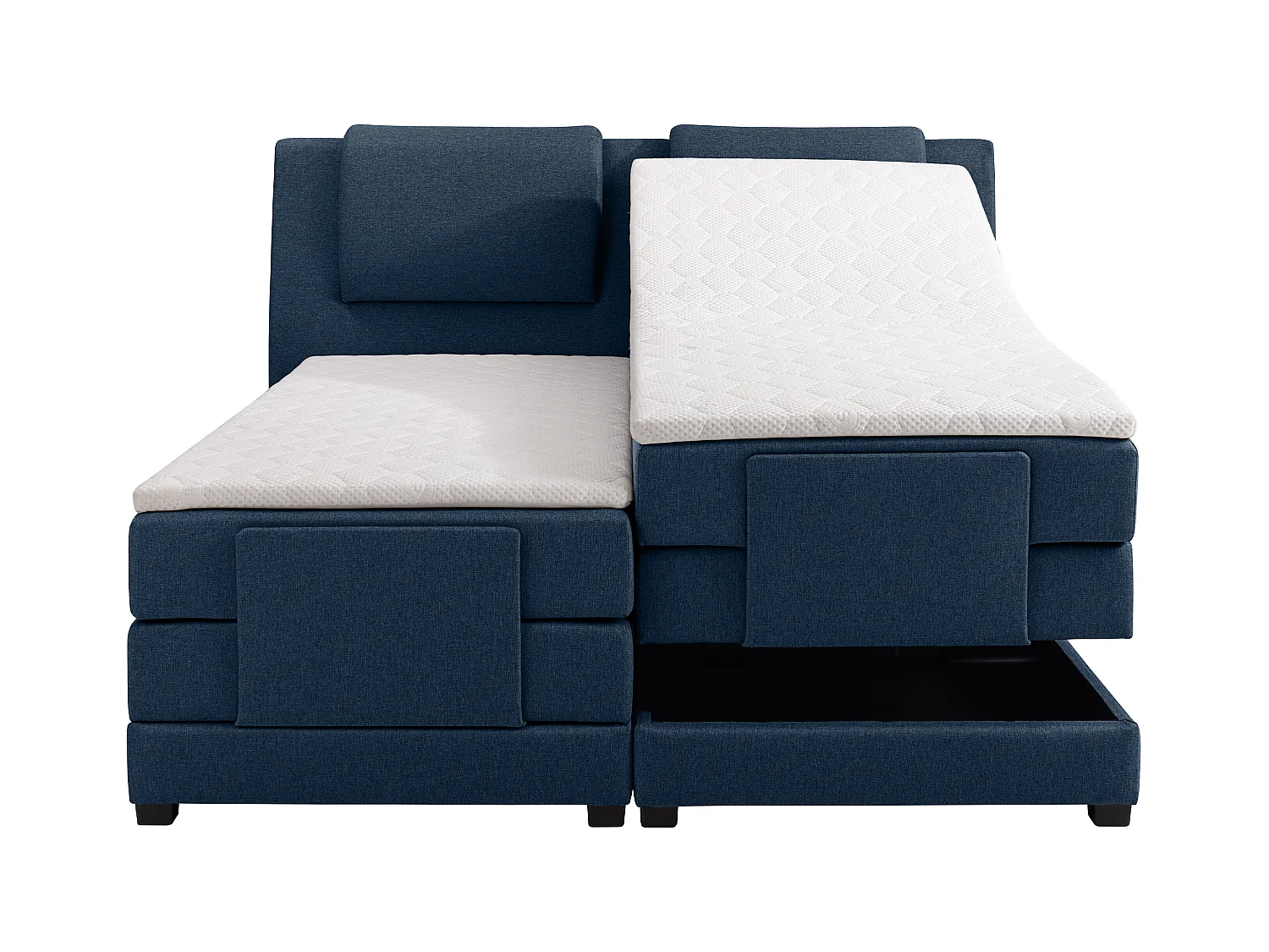 Ensemble complet boxspring tête de lit + sommiers relaxation électrique + matelas + surmatelas - 2 x 80 x 200 cm - Tissu - Bleu - CASTEL II de PALACIO