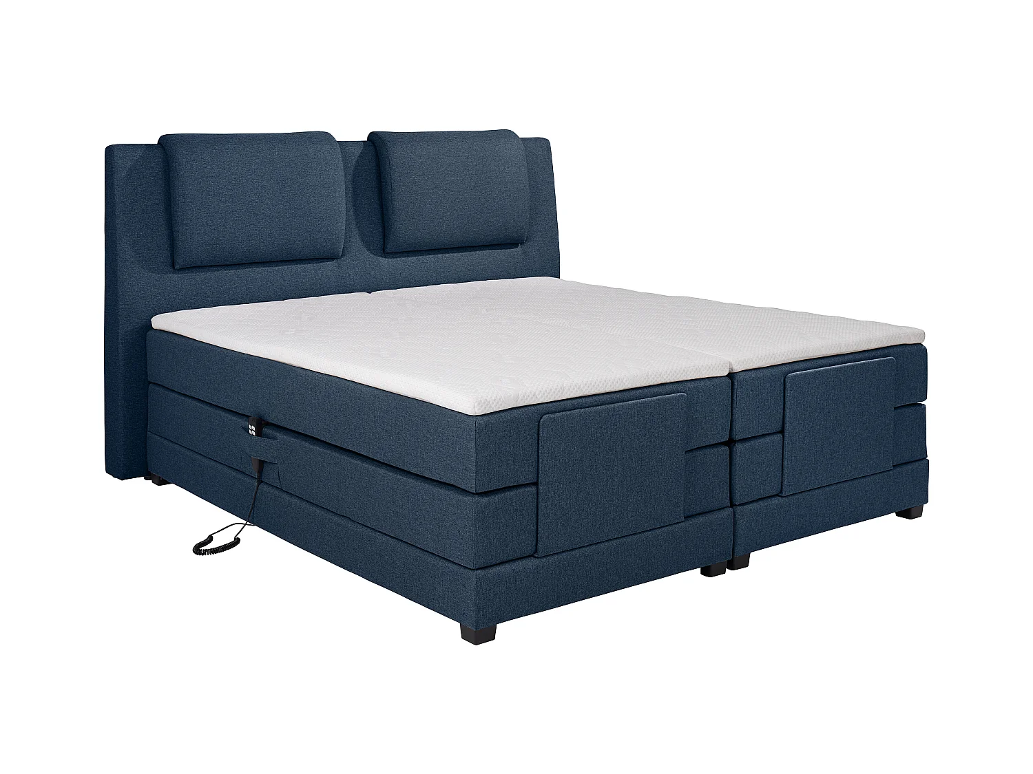 Ensemble complet boxspring tête de lit + sommiers relaxation électrique + matelas + surmatelas - 2 x 80 x 200 cm - Tissu - Bleu - CASTEL II de PALACIO