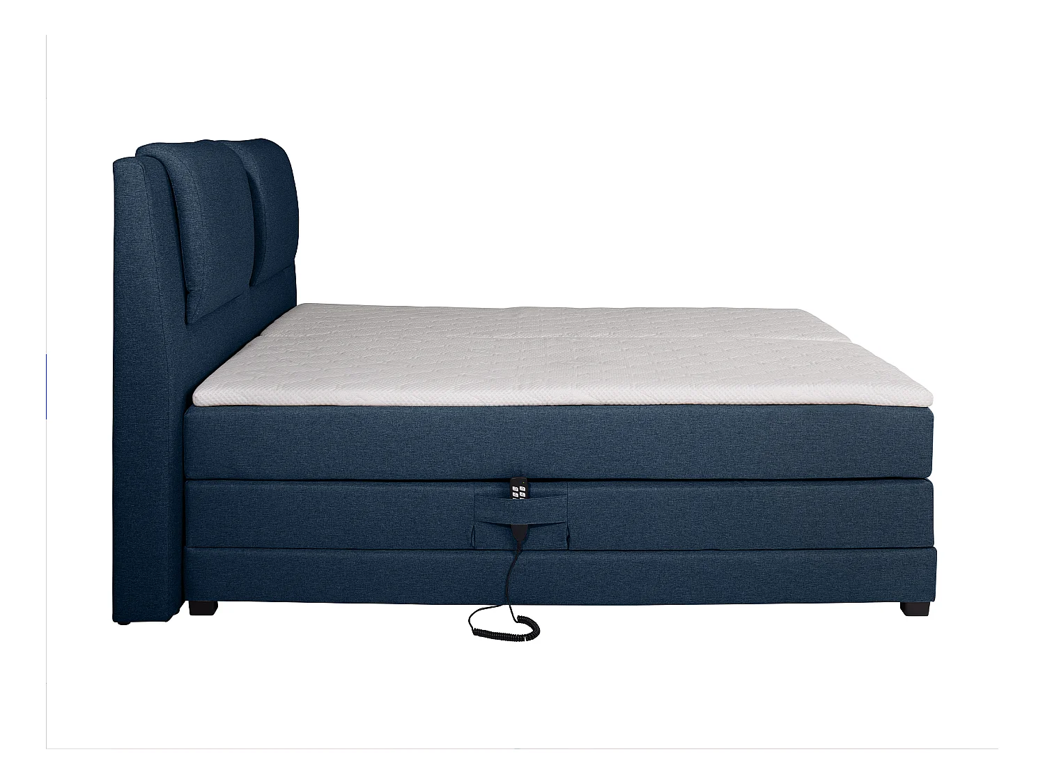 Ensemble complet boxspring tête de lit + sommiers relaxation électrique + matelas + surmatelas - 2 x 80 x 200 cm - Tissu - Bleu - CASTEL II de PALACIO