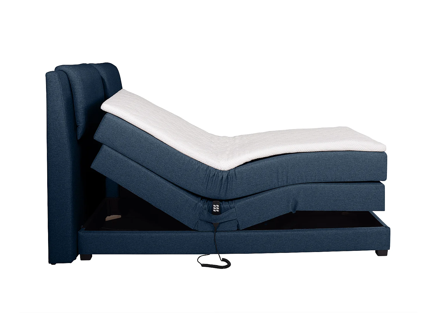 Ensemble complet boxspring tête de lit + sommiers relaxation électrique + matelas + surmatelas - 2 x 80 x 200 cm - Tissu - Bleu - CASTEL II de PALACIO