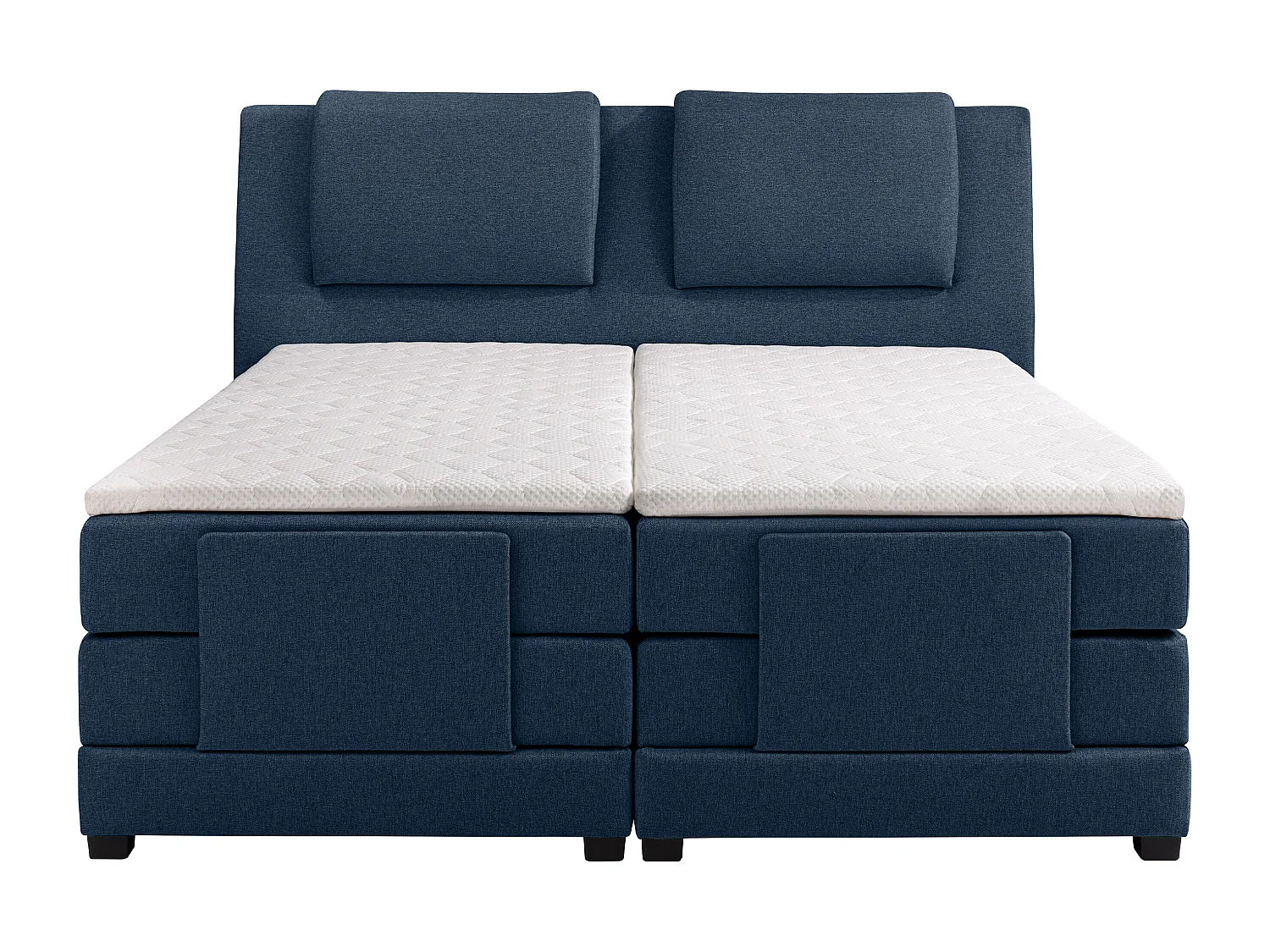 Łóżko kontynentalne: zagłowie + elektryczne stelaże relaksacyjne + materace + nakładki na materac CASTEL marki PALACIO -  2 x 80 x 200 cm -  Tkanina niebieska