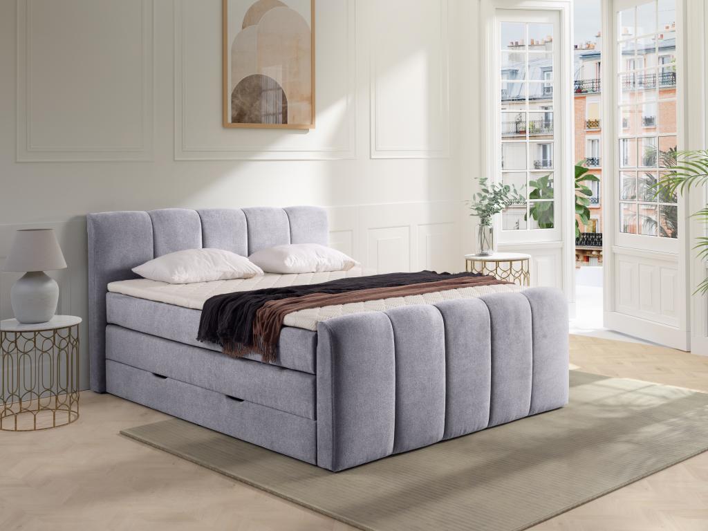 Boxspringbett mit Bettkasten - 160 x 200 cm - Hellgrau - VERONE von DREAMEA günstig online kaufen