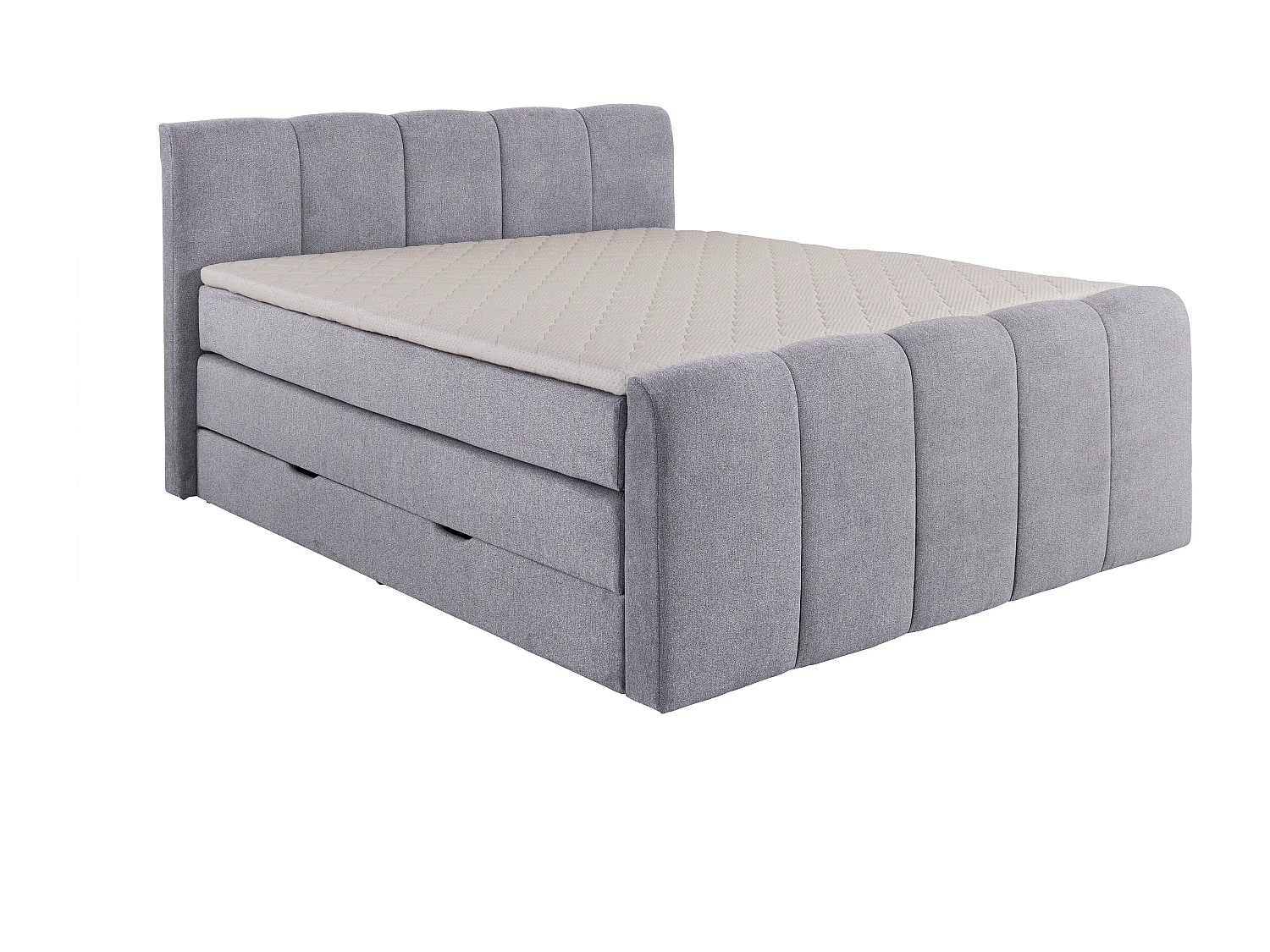 Ensemble complet boxspring tête de lit capitonnée + sommiers coffre + matelas + surmatelas - 160 x 200 cm - Tissu - Gris clair - VERONE II de PALACIO