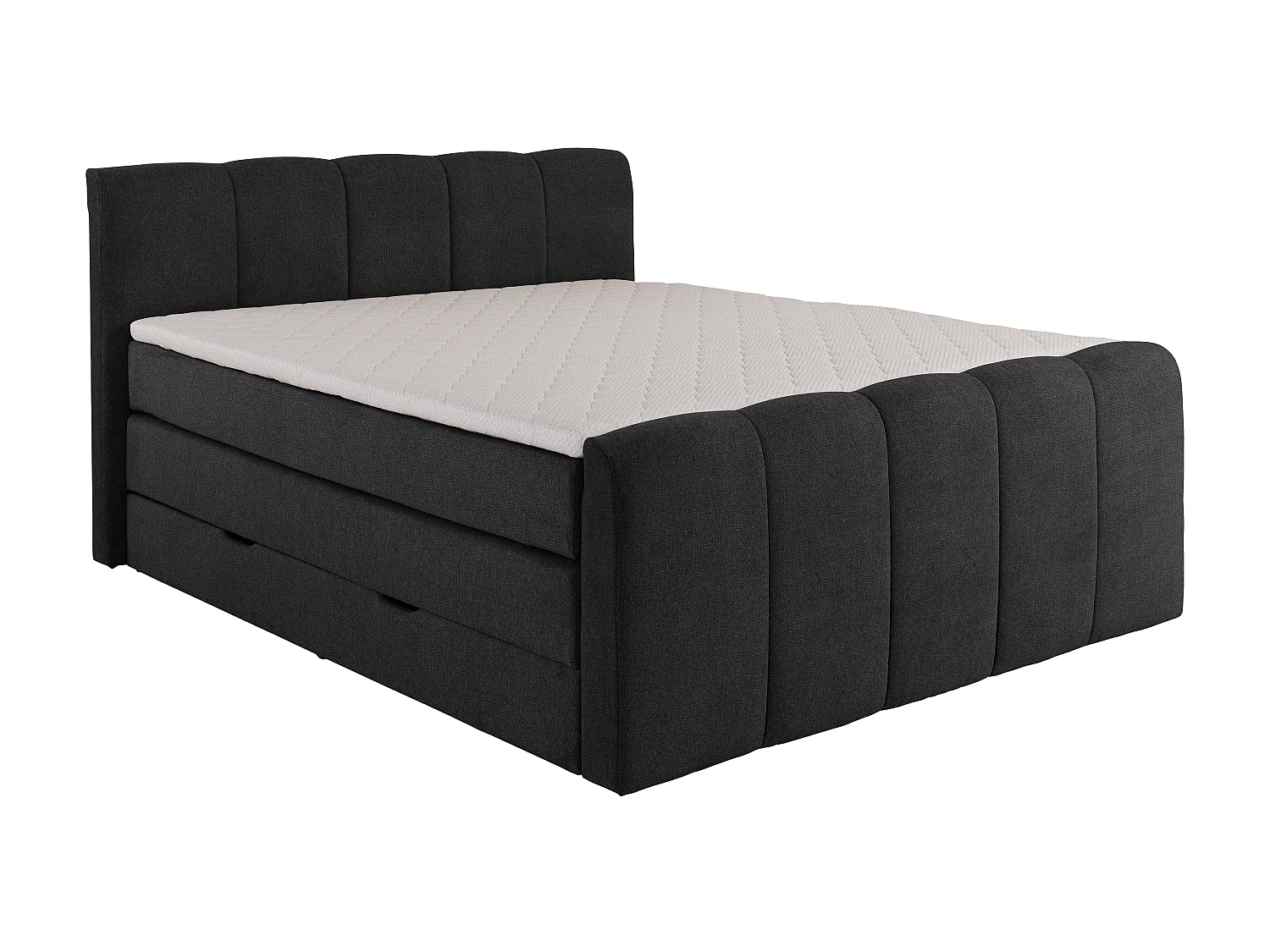Conjunto boxspring: cabeceira, sommier com espaço de arrumação, colchão, sobrecolchão - Cinza antracite - 160 x 200 cm - VERONE da DREAMEA