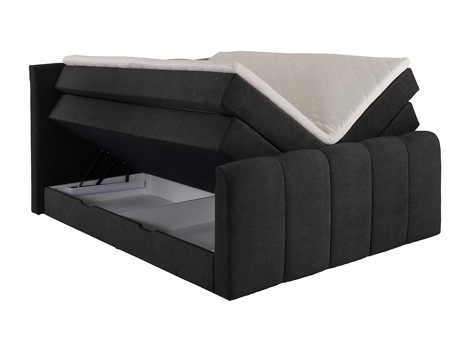 Conjunto boxspring: cabeceira, sommier com espaço de arrumação, colchão, sobrecolchão - Cinza antracite - 160 x 200 cm - VERONE da DREAMEA