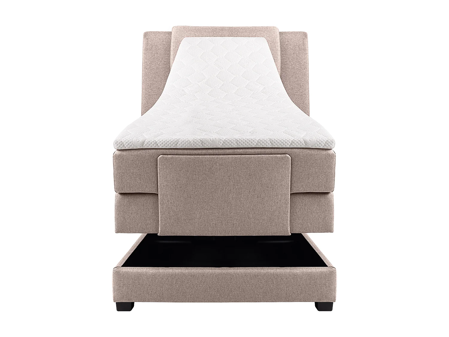 Ensemble complet boxspring tête de lit + sommiers relaxation électrique + matelas + surmatelas - 100 x 200 cm - Tissu - Beige - CASTEL II de PALACIO