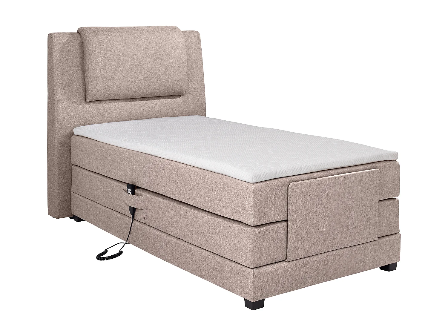 Conjunto completo boxspring cabeceira de cama + sommiers articulados elétricos + colchão + sobrecolchão 100x200 cm tecido bege - CASTEL II de PALACIO