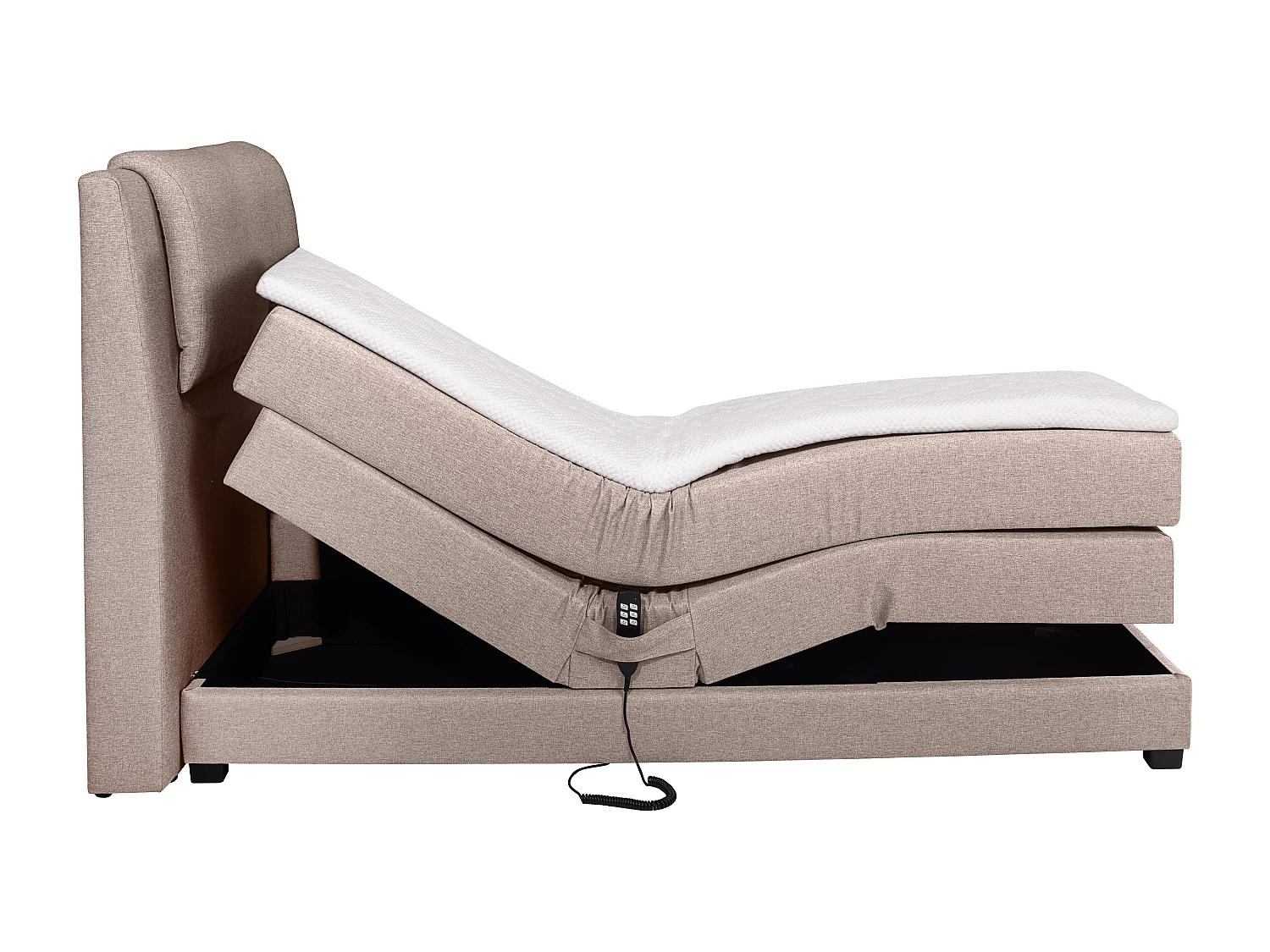 Ensemble complet boxspring tête de lit + sommiers relaxation électrique + matelas + surmatelas - 100 x 200 cm - Tissu - Beige - CASTEL II de PALACIO